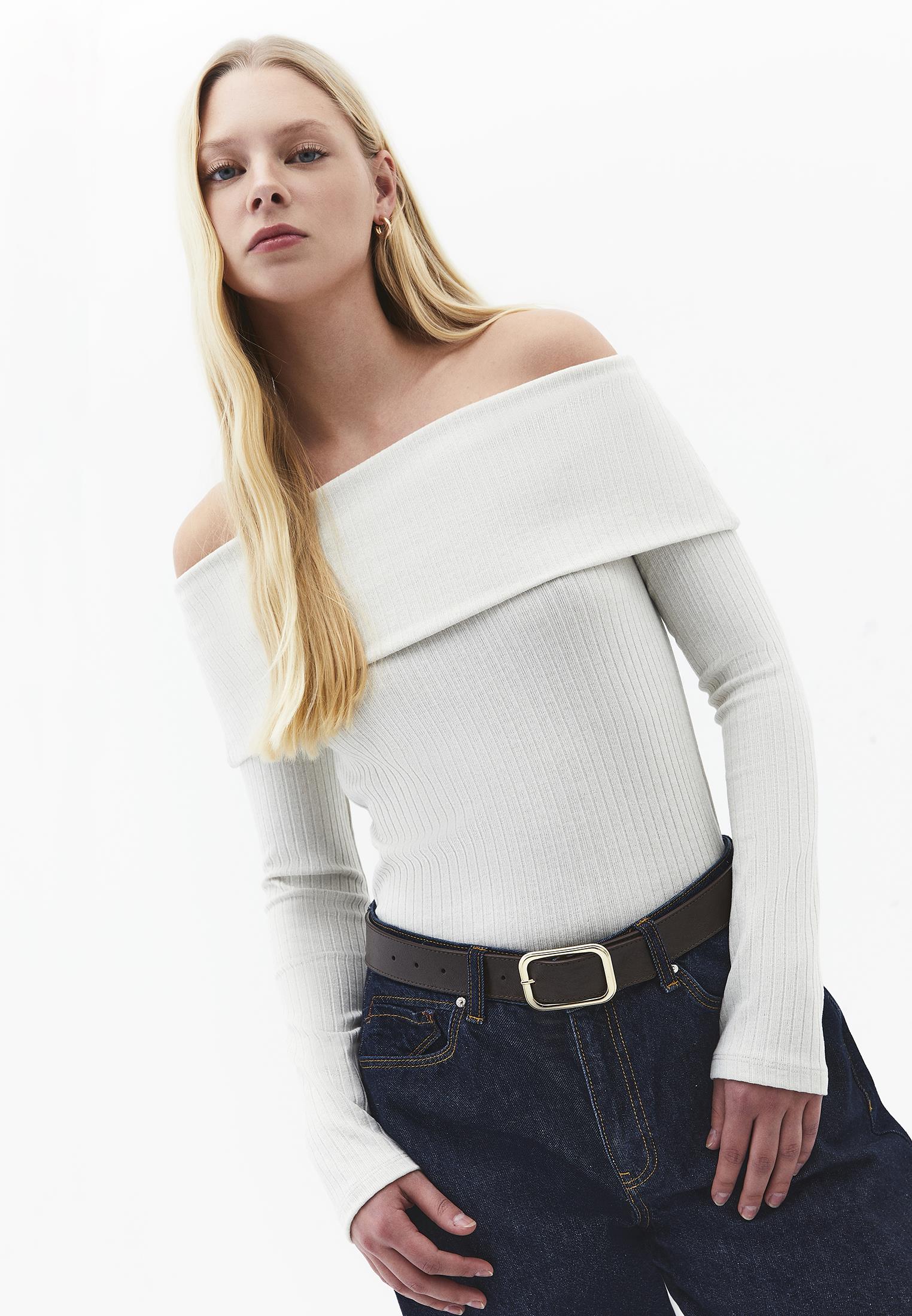 Drop Shoulder Long Sleeve Knit Sweater - TEA