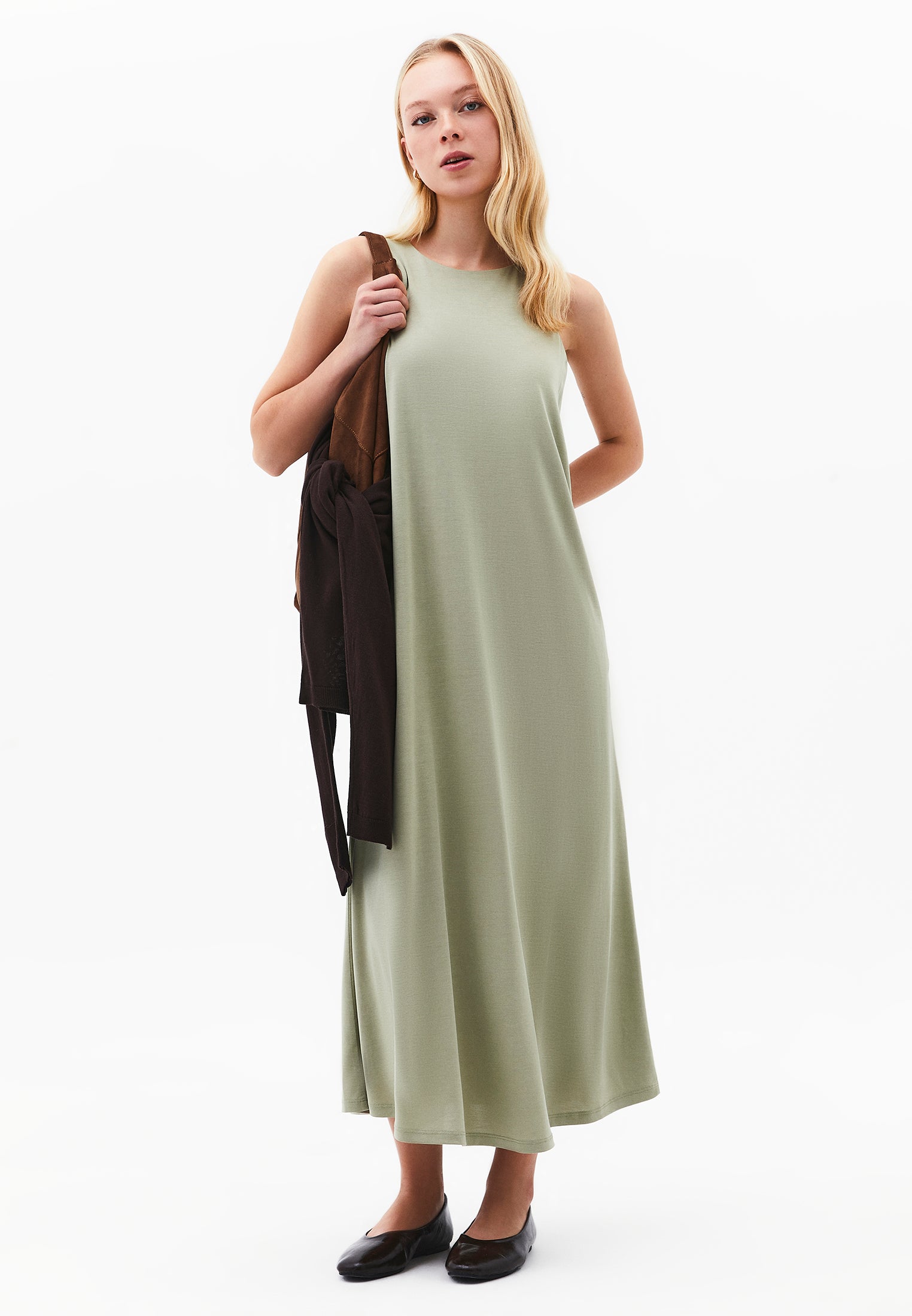 Halter Neck A-Line Midi Dress - TEA