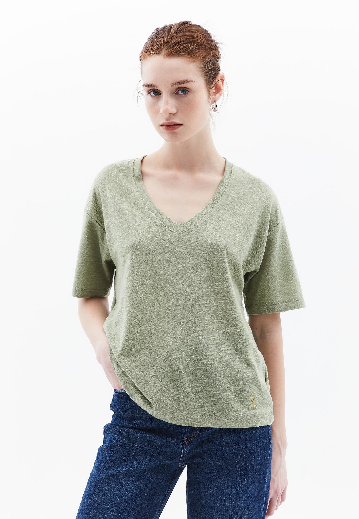 Oversize V Neck Short Sleeve T-Shirt - TEA