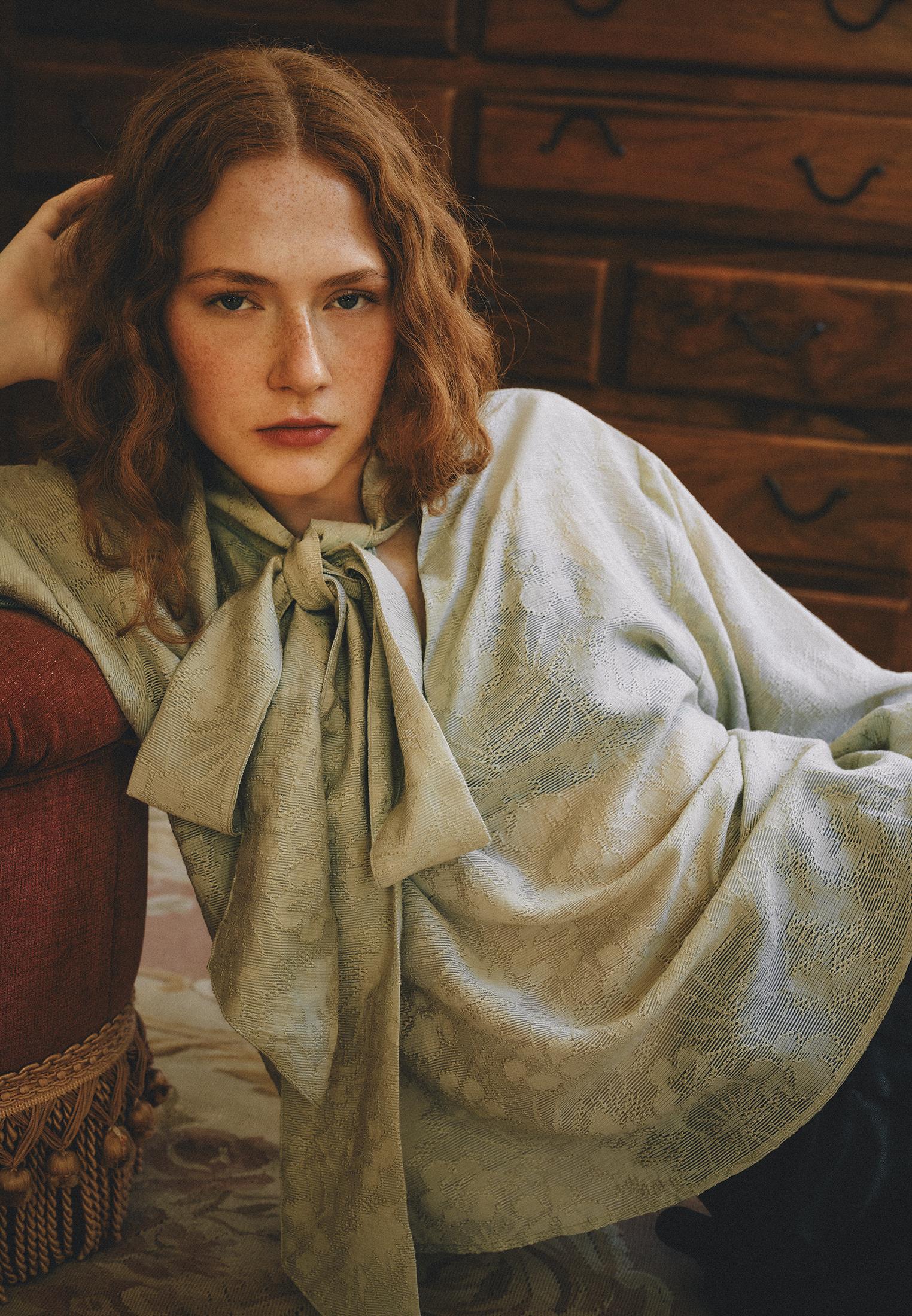 High Neck Balloon Sleeve Tie Blouse - TEA