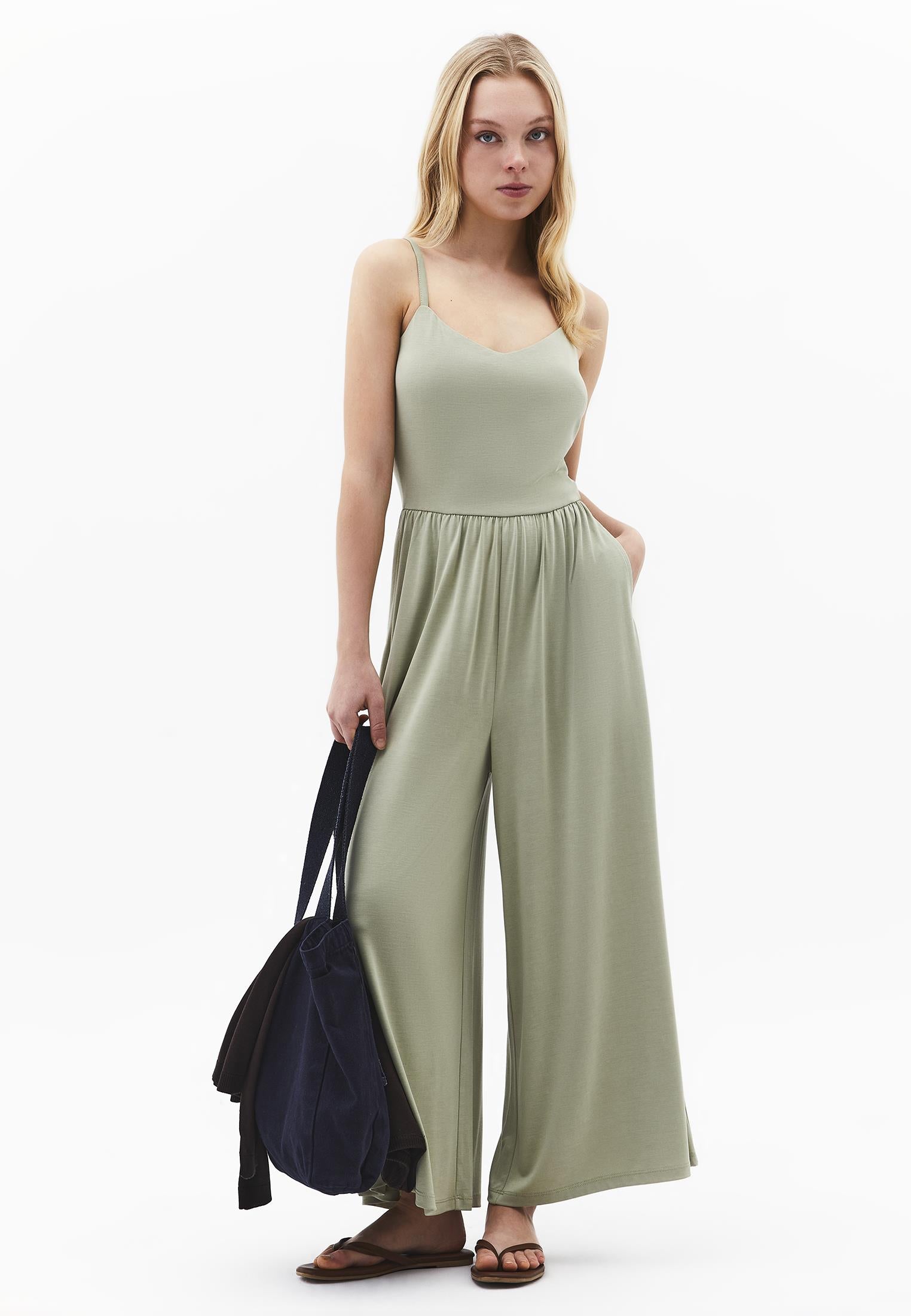V Neck Long Jumpsuit - TEA