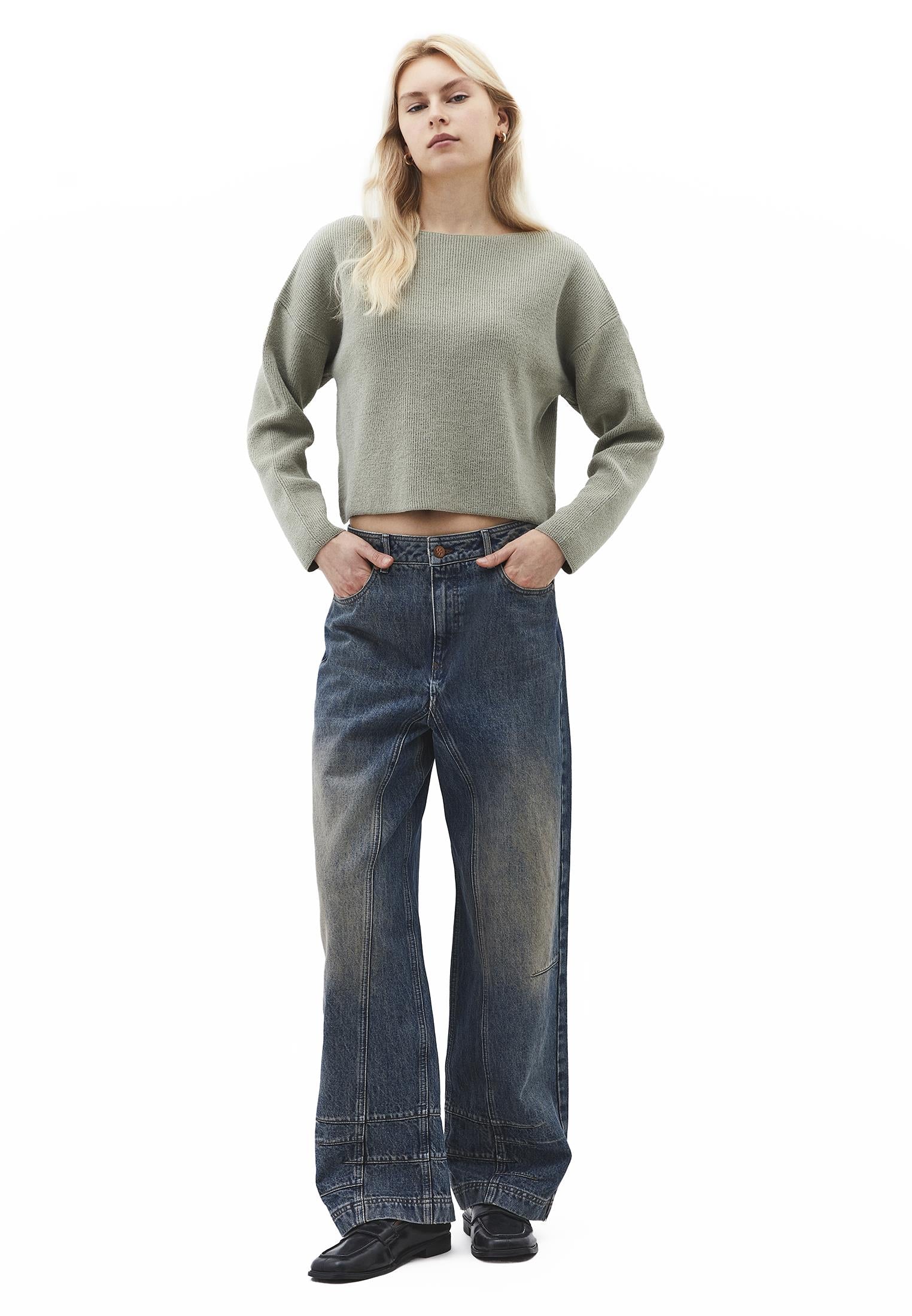 Boat Neck Long Sleeve Sweater - TEA