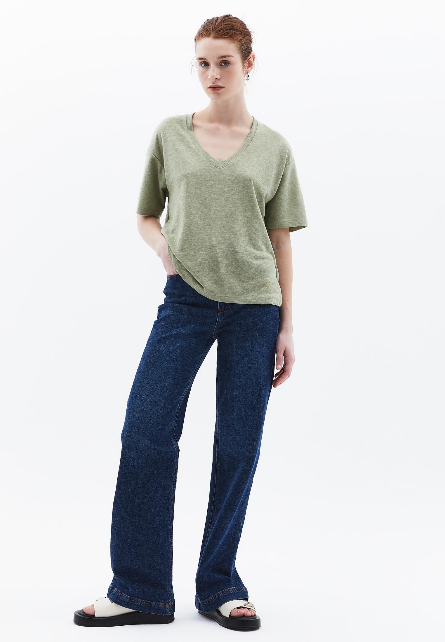 Oversize V Neck Short Sleeve T-Shirt - TEA