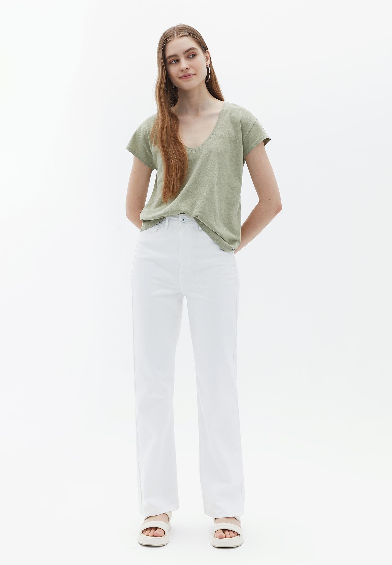 V Neck Linen T-Shirt - TEA