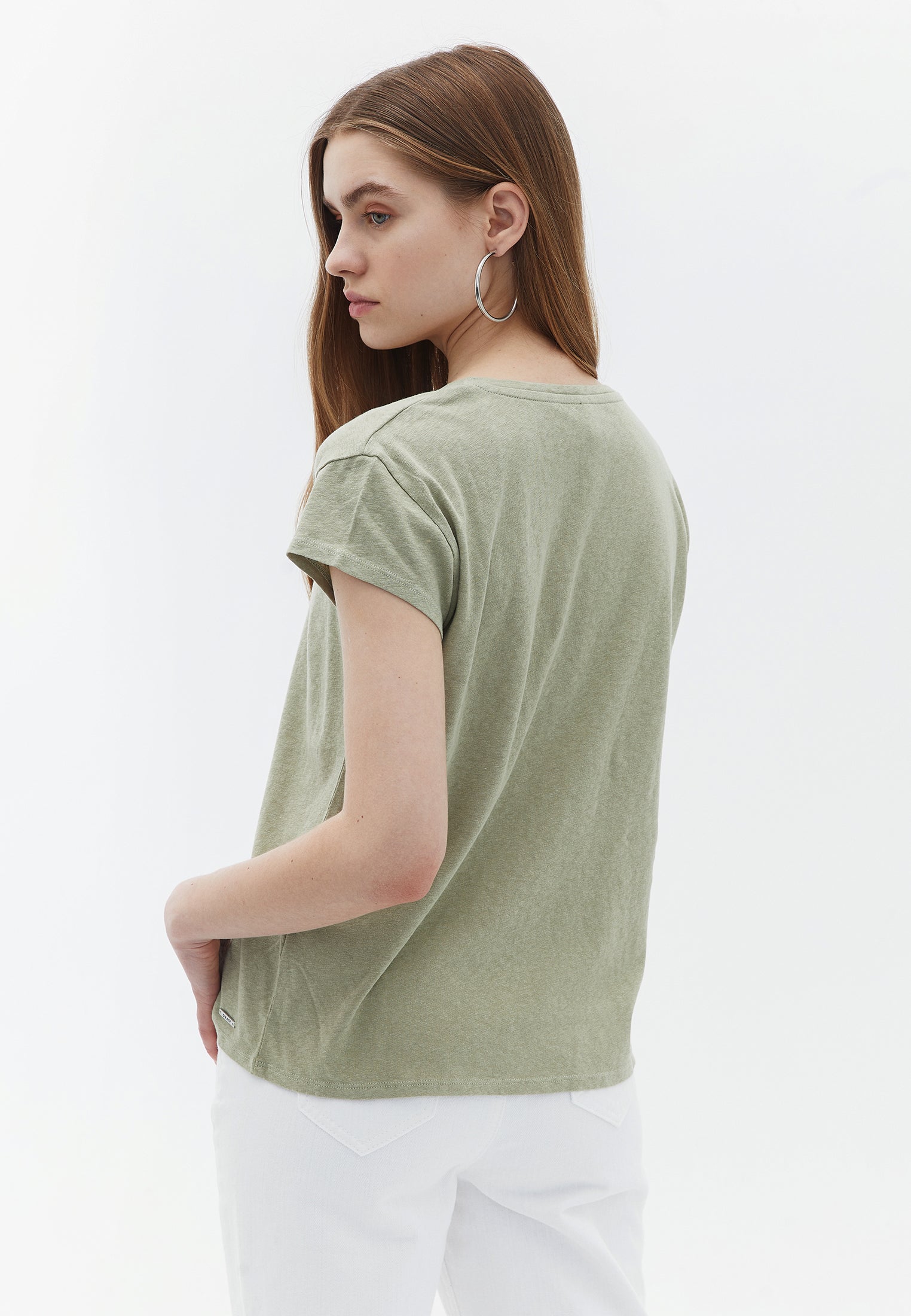 V Neck Linen T-Shirt - TEA