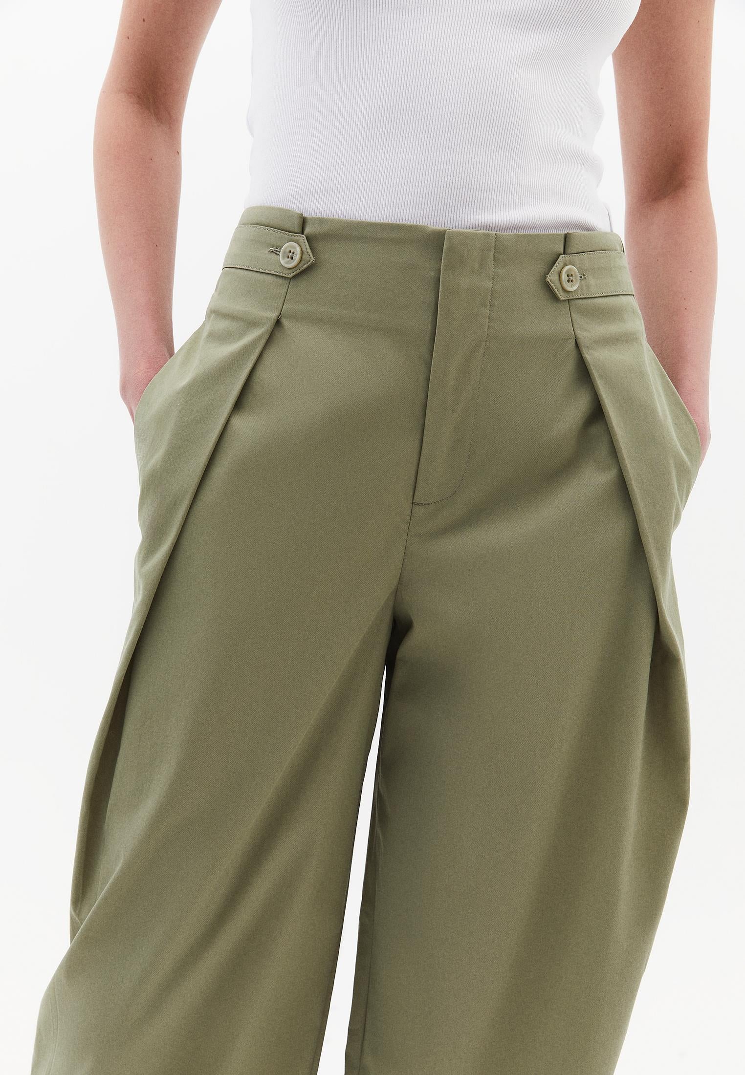 Pleated High Waist Trousers With Button Details - TEA