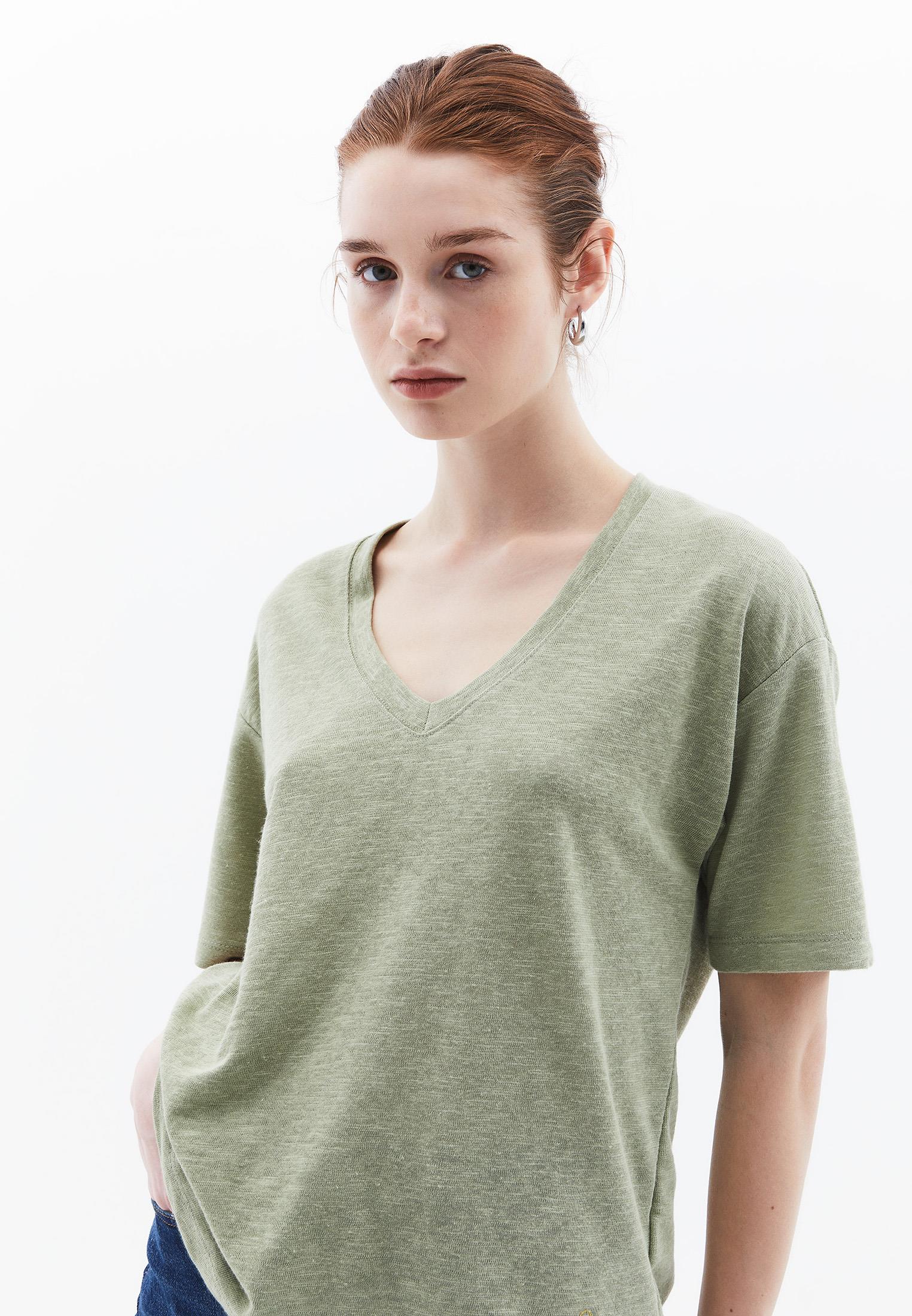 Oversize V Neck Short Sleeve T-Shirt - TEA