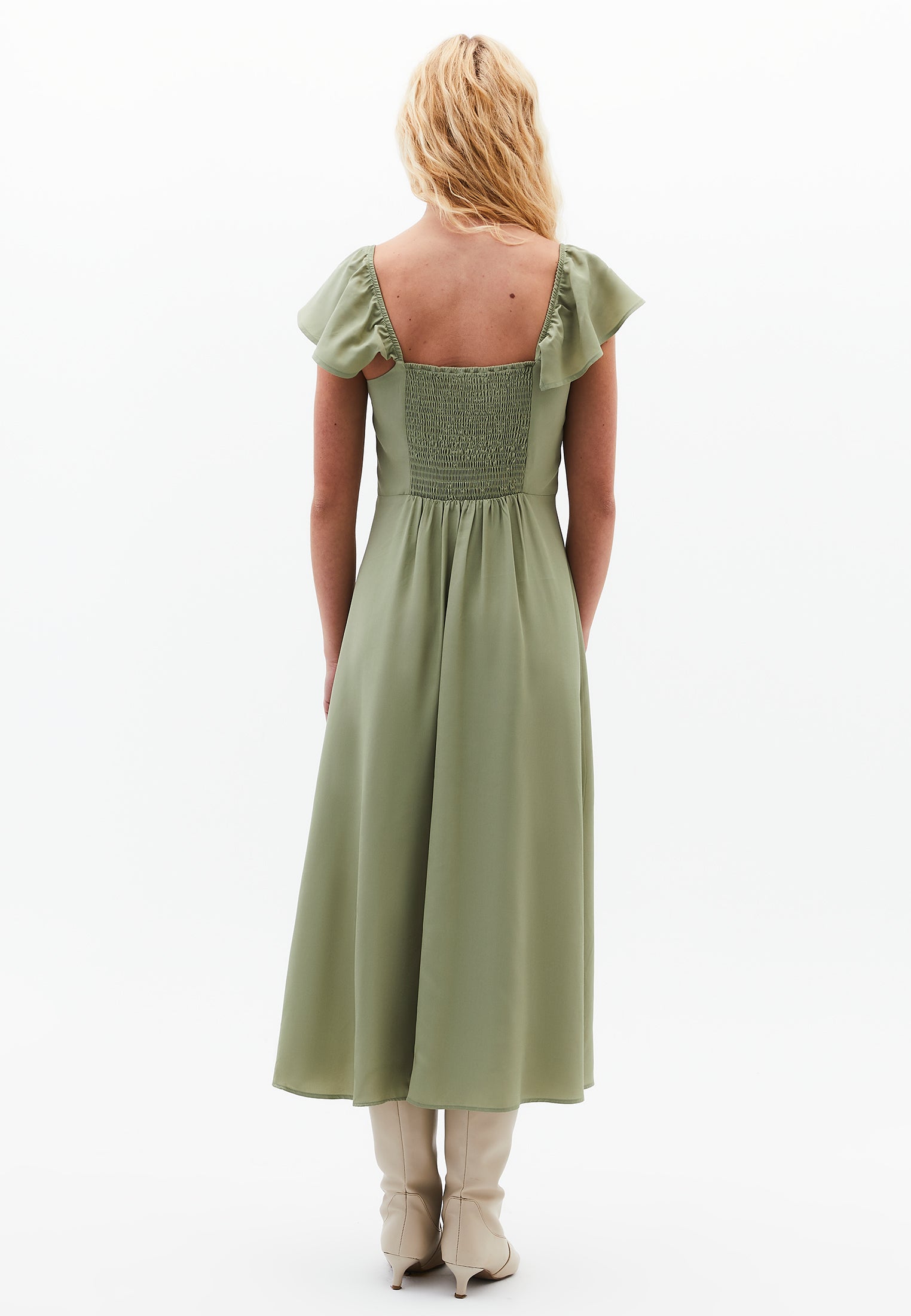 Sweetheart Neck Slit Detailed Midi Dress - TEA