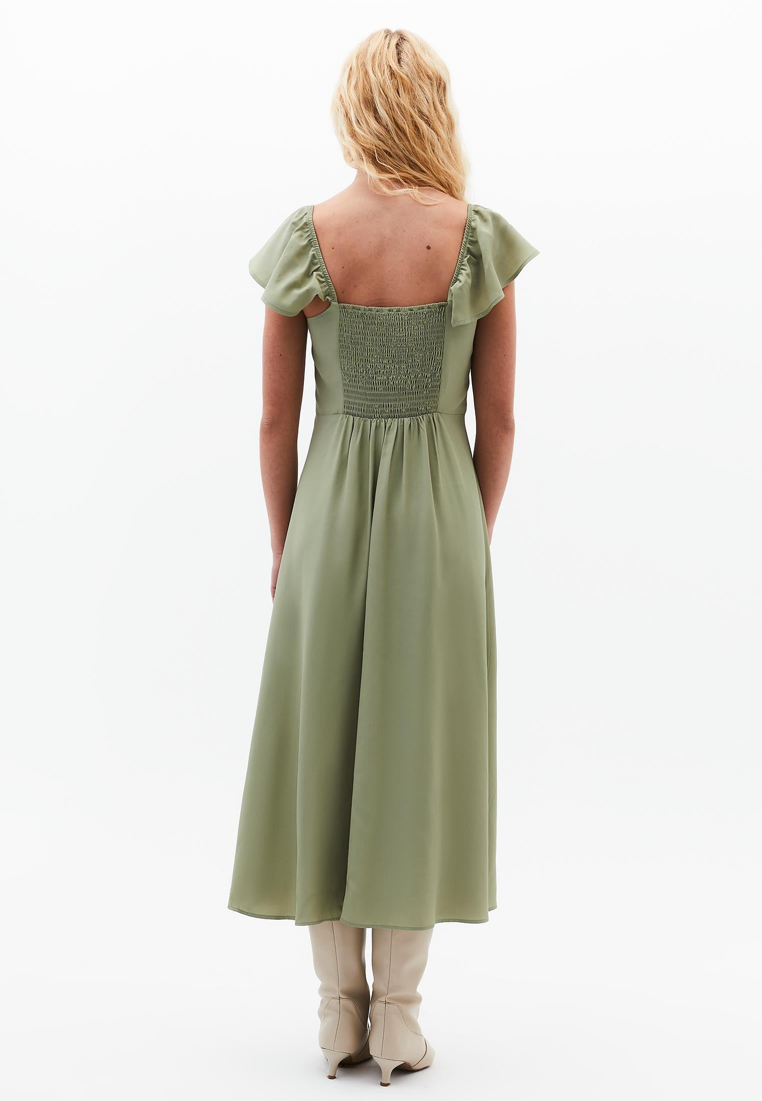 Sweetheart Neck Slit Detailed Midi Dress - TEA