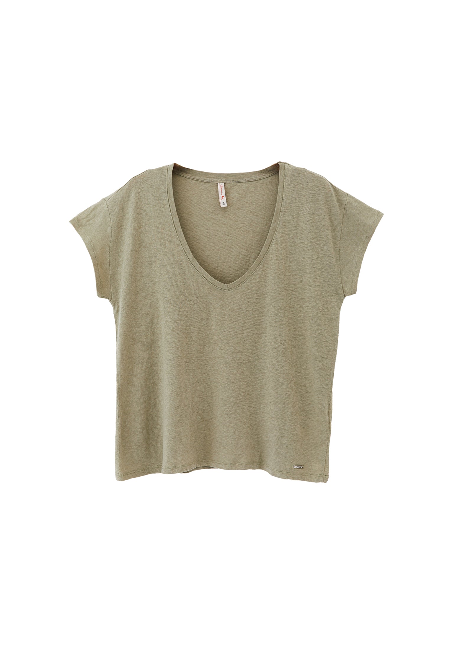 V Neck Linen T-Shirt - TEA