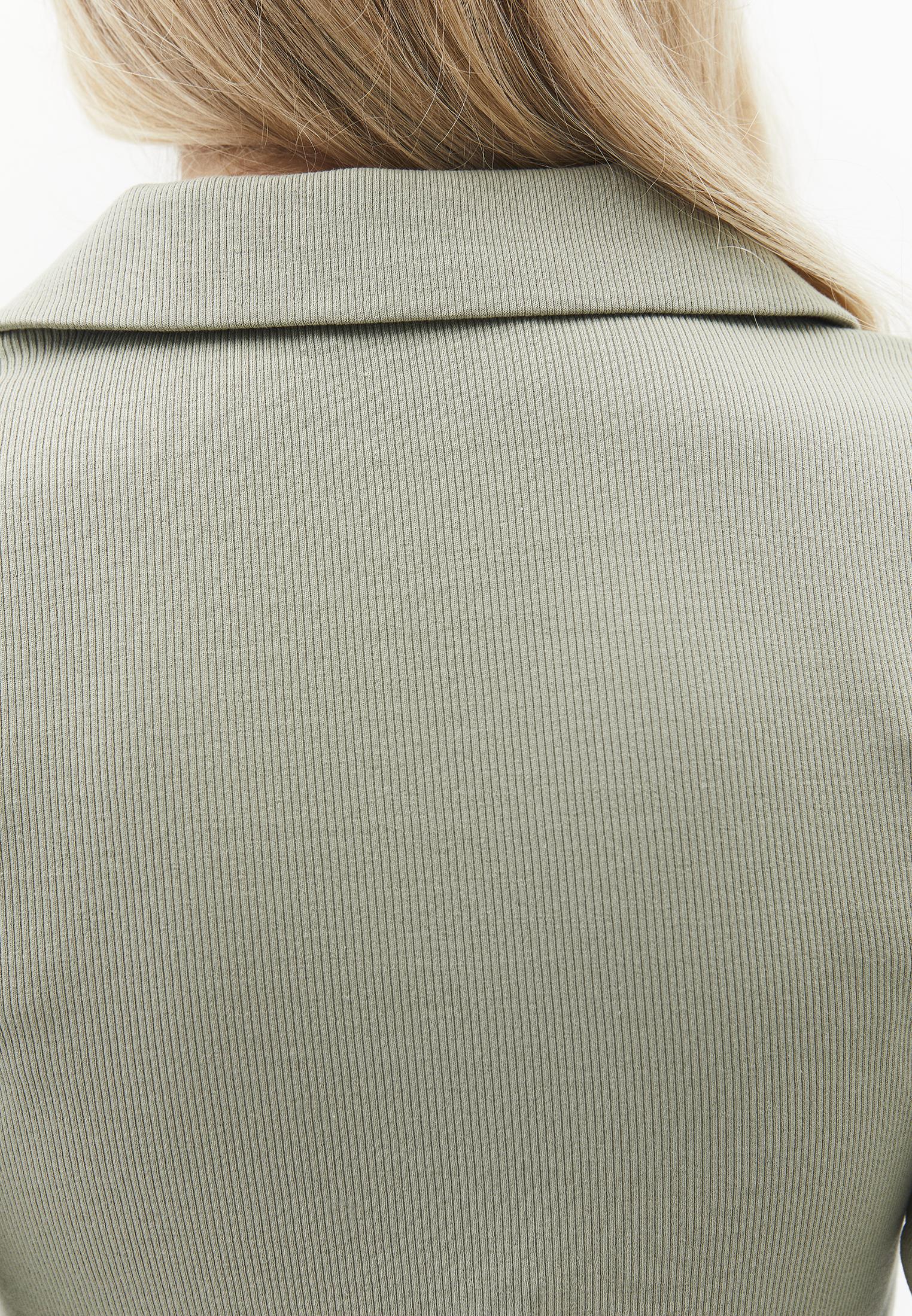 Polo Collar Long Sleeve Bodycon T-Shirt - TEA