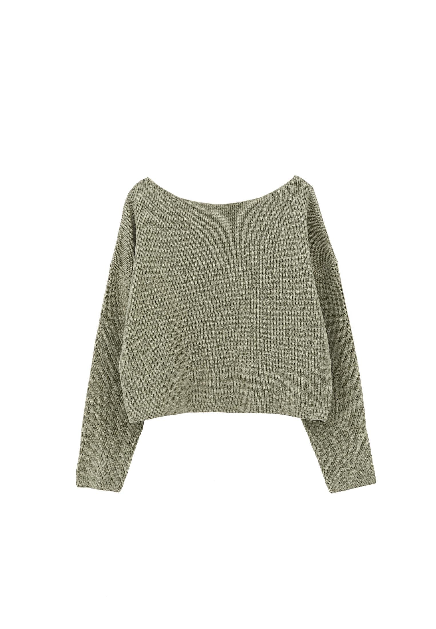 Boat Neck Long Sleeve Sweater - TEA