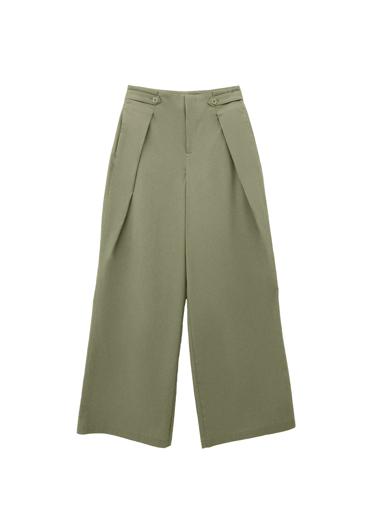 Pleated High Waist Trousers With Button Details - TEA