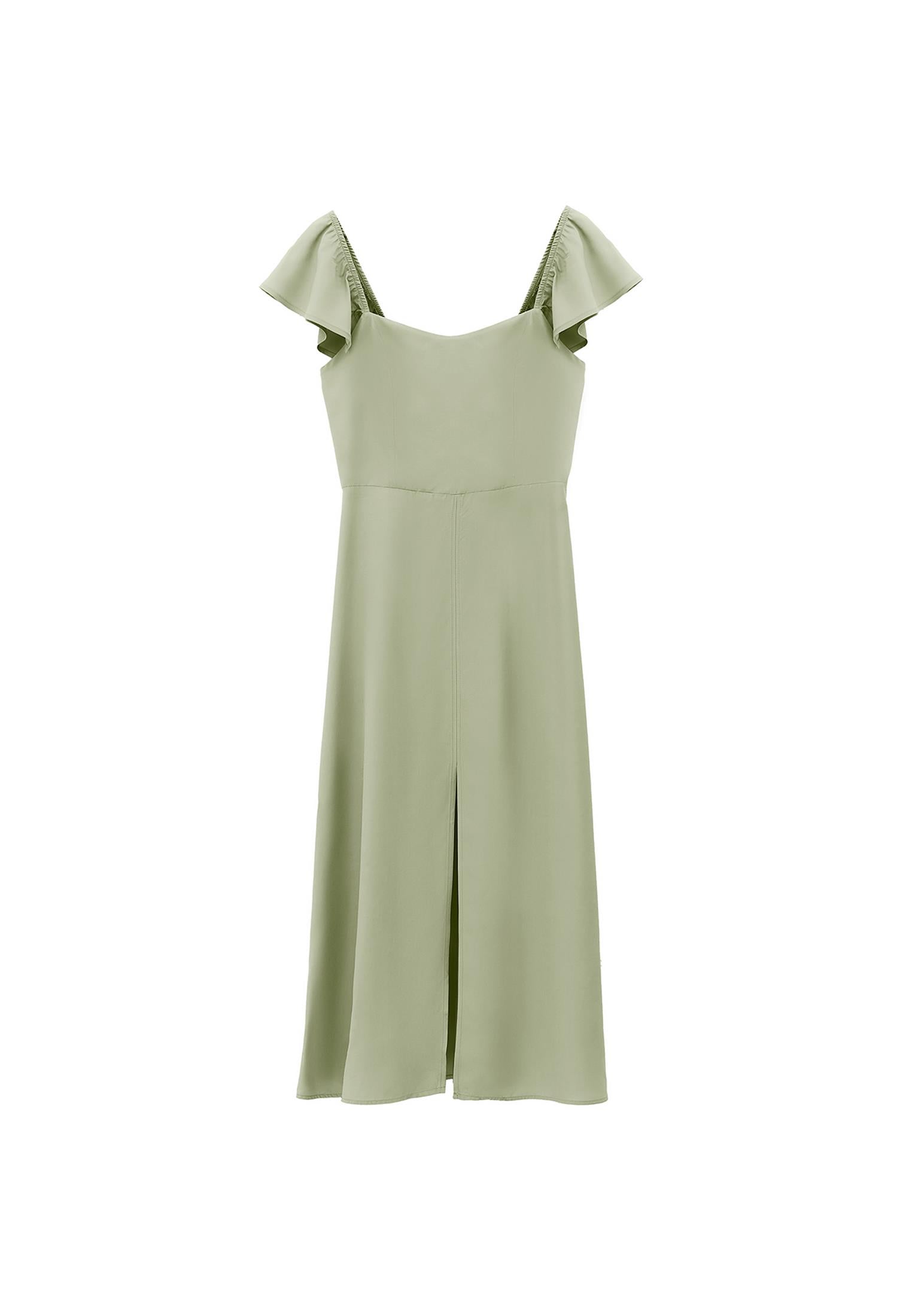 Sweetheart Neck Slit Detailed Midi Dress - TEA