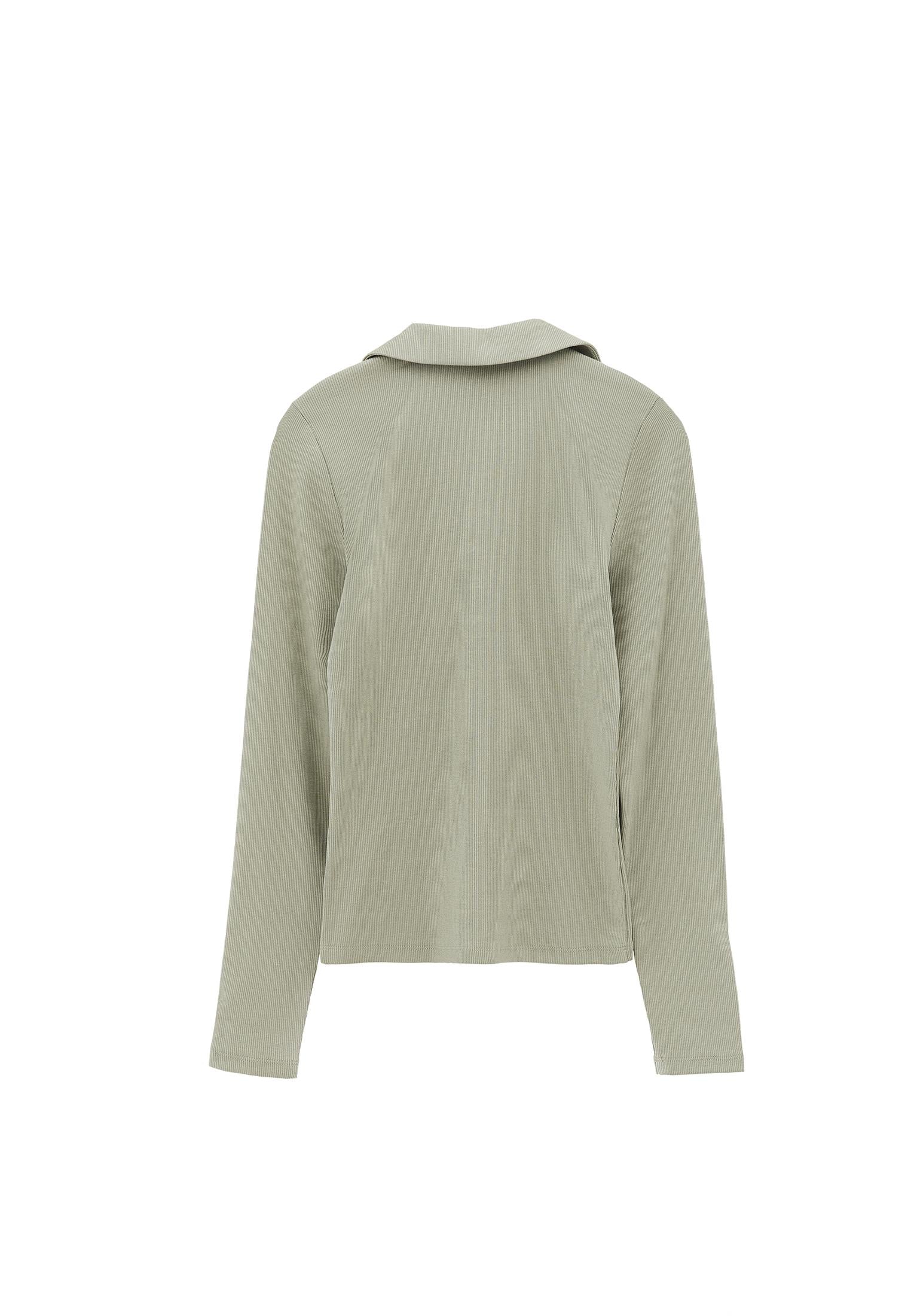 Polo Collar Long Sleeve Bodycon T-Shirt - TEA