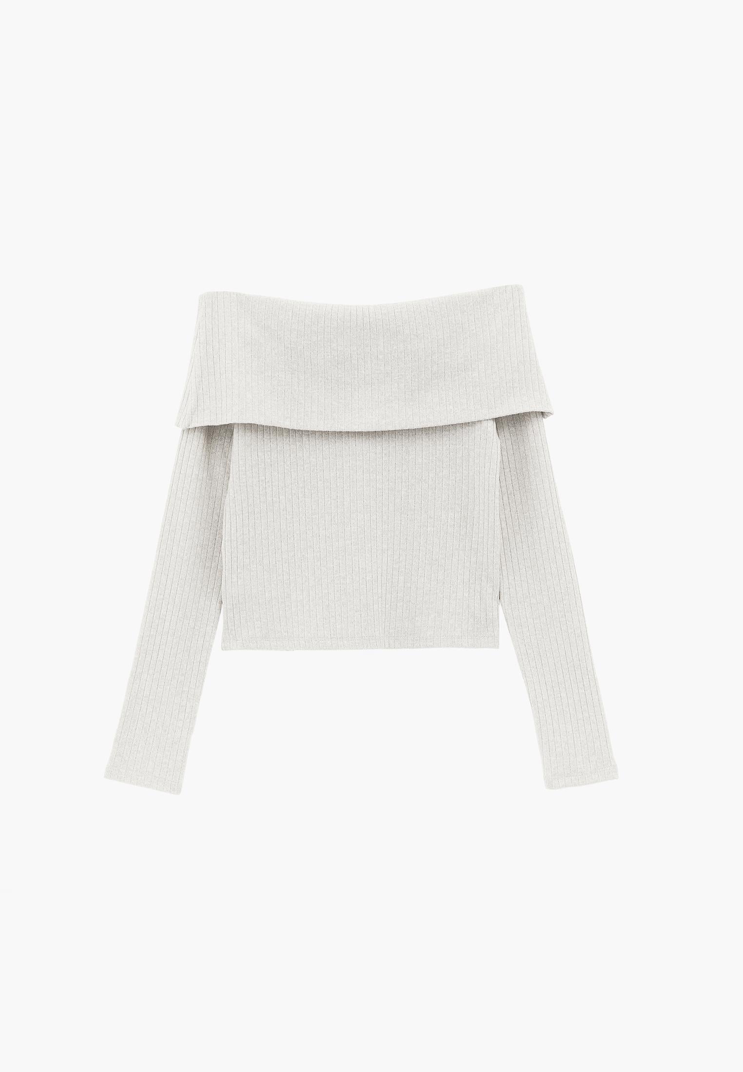 Drop Shoulder Long Sleeve Knit Sweater - TEA