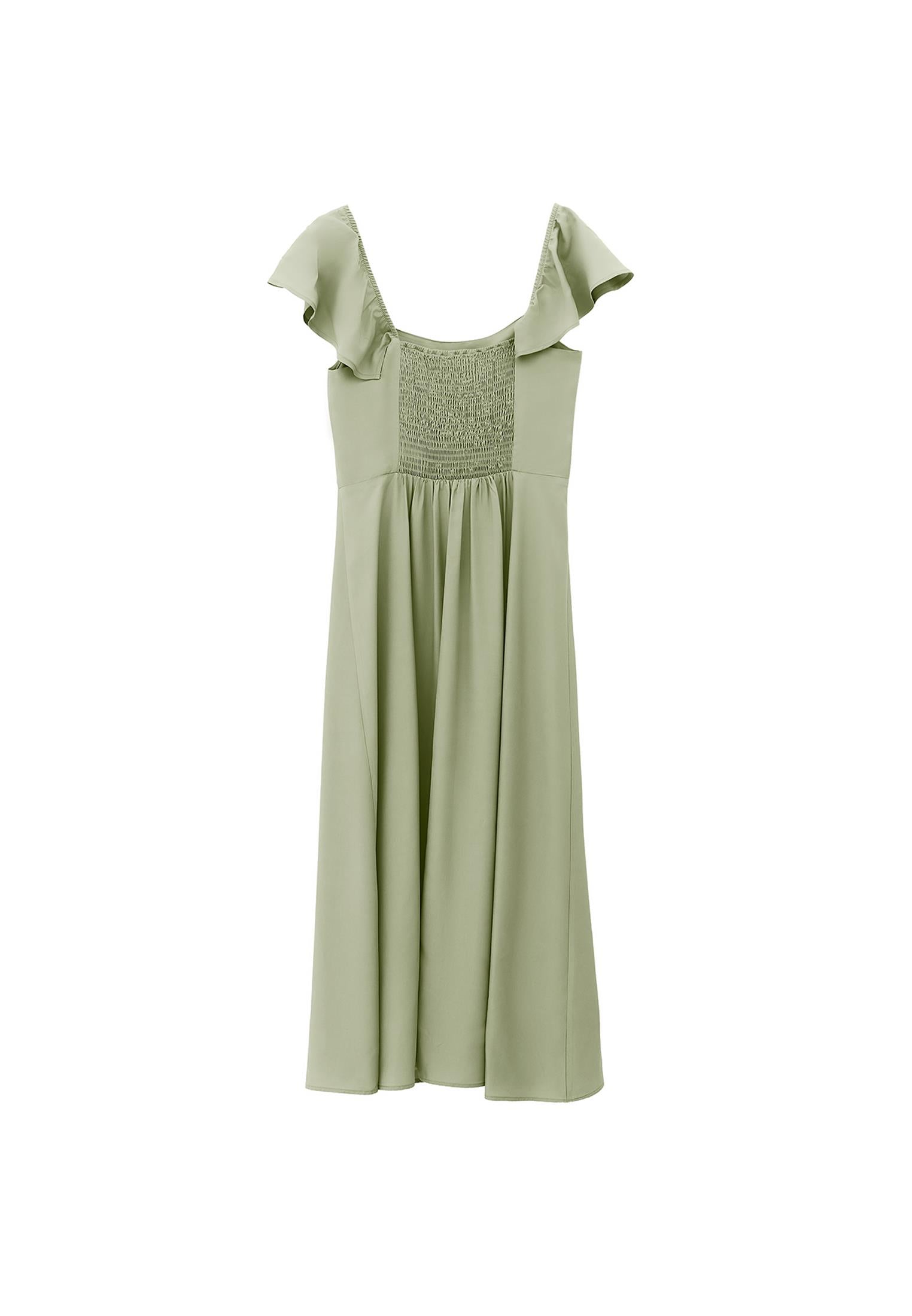 Sweetheart Neck Slit Detailed Midi Dress - TEA