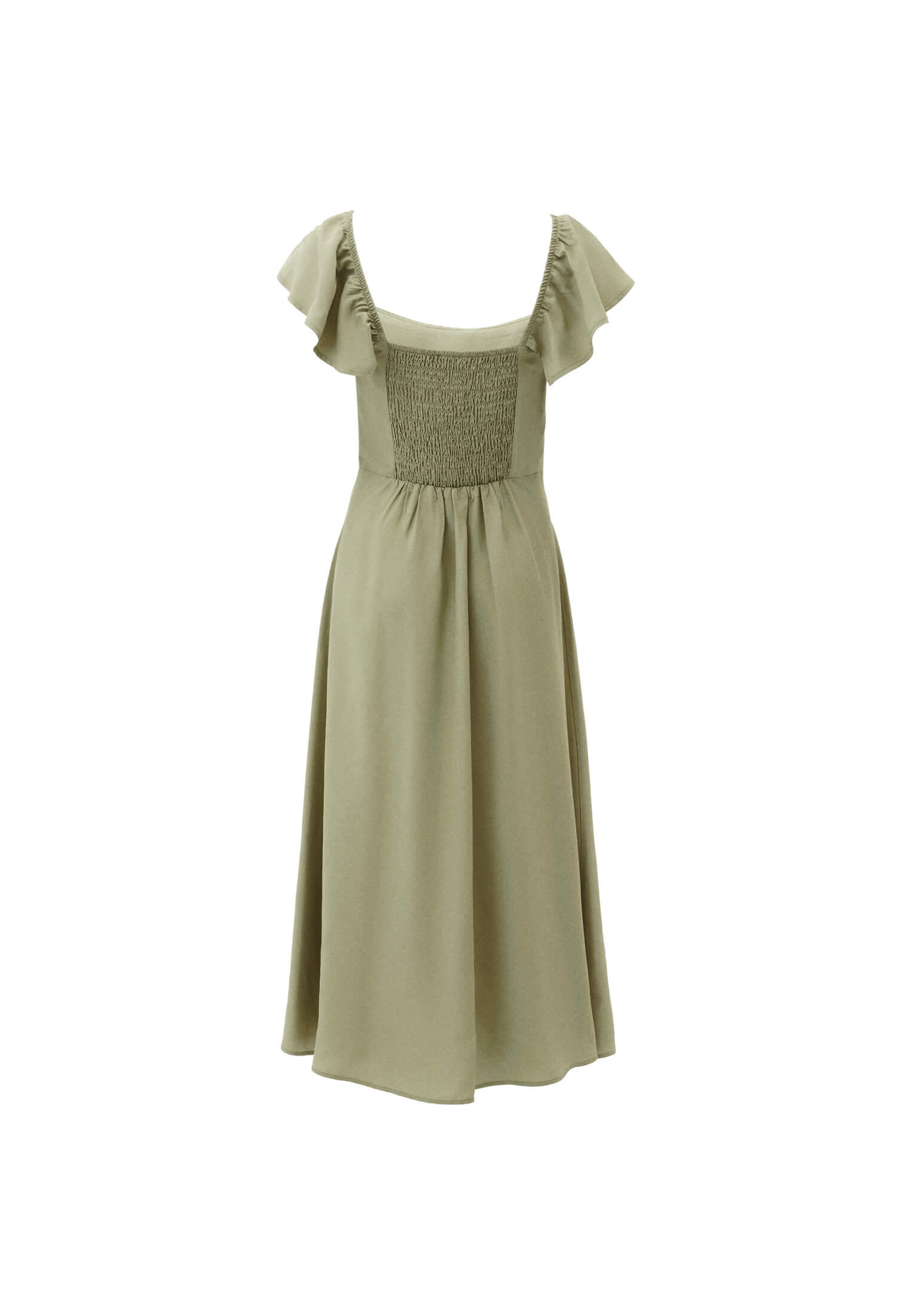 Slit Detailed Sweetheart Neckline Midi Dress - TEA