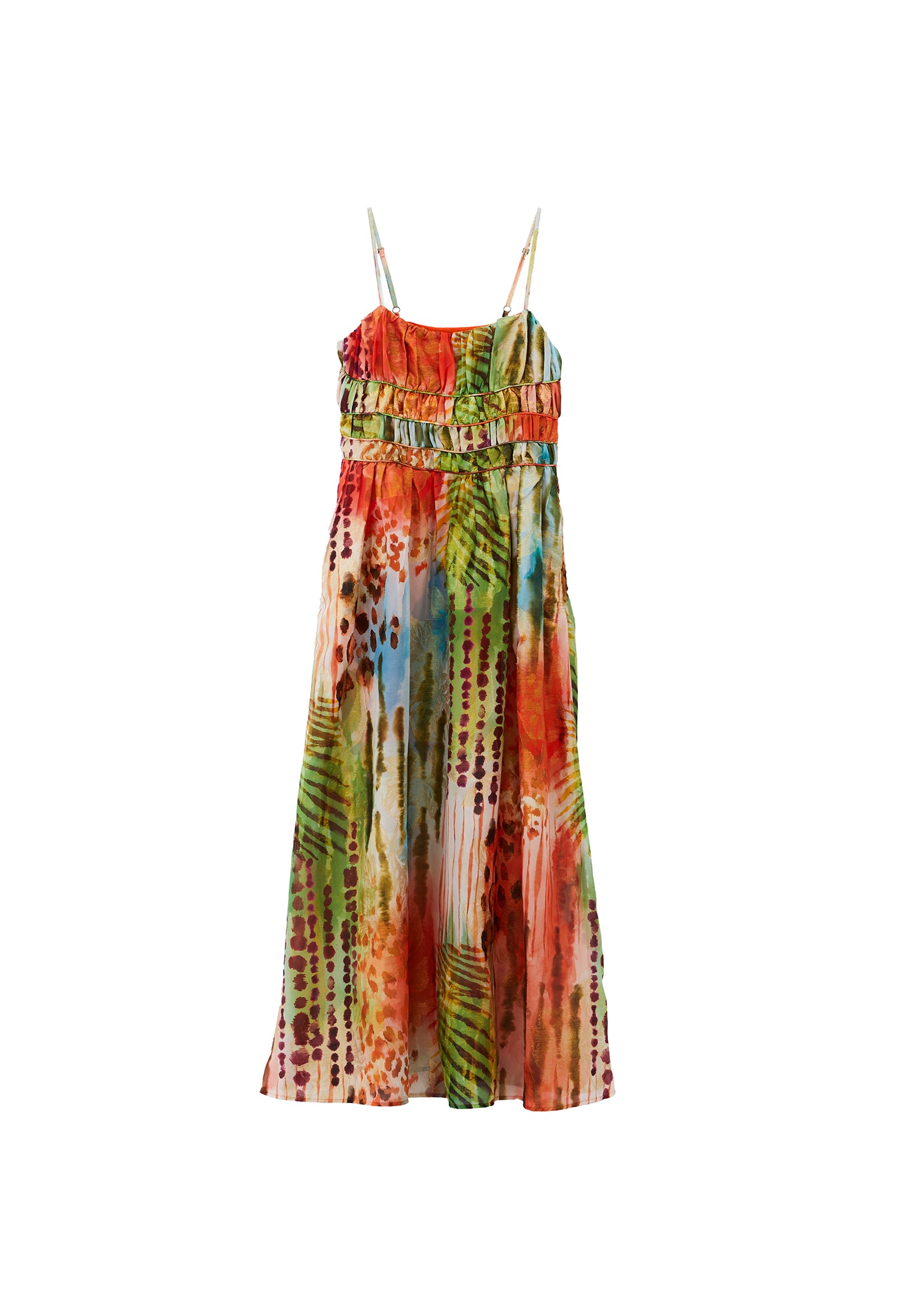 V Neck Sleeveless Long A-Line Dress - TROPICAL COMB