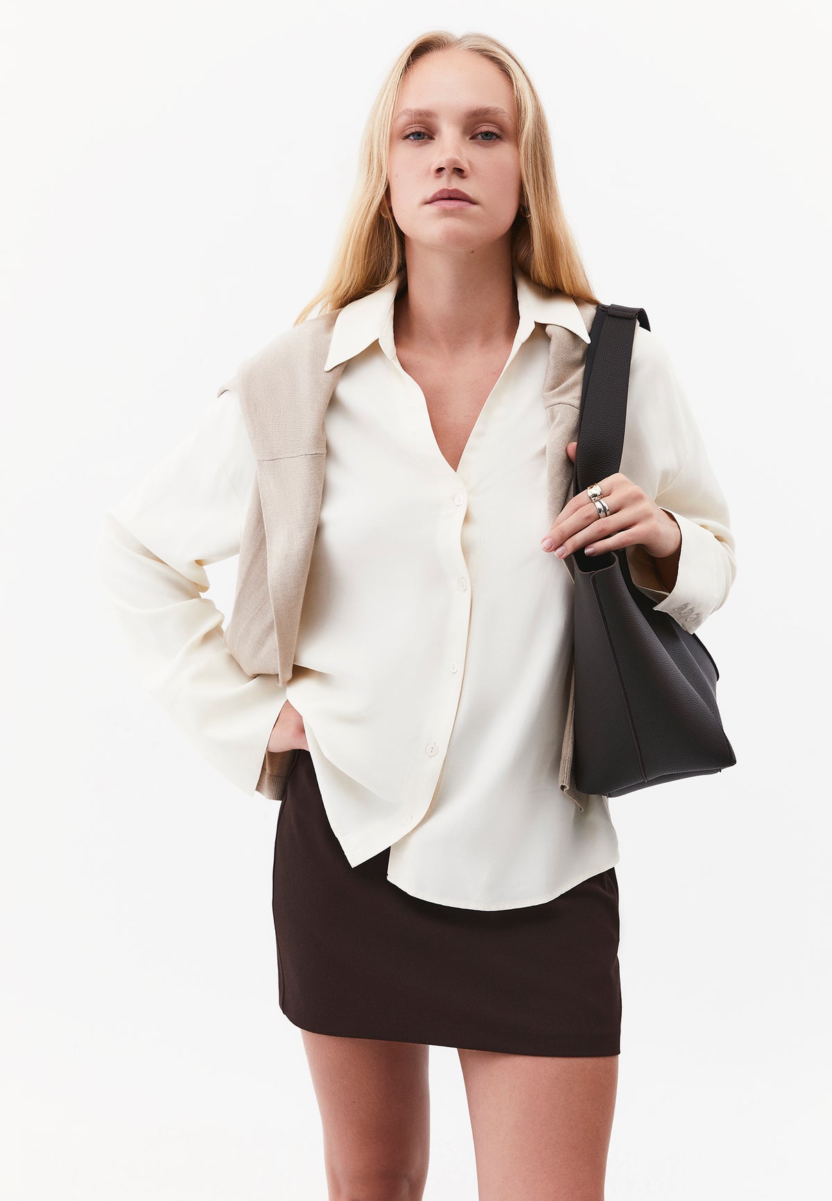Long Sleeve Shirt with Button Detail and Shirt Collar - TURTLEDOVE