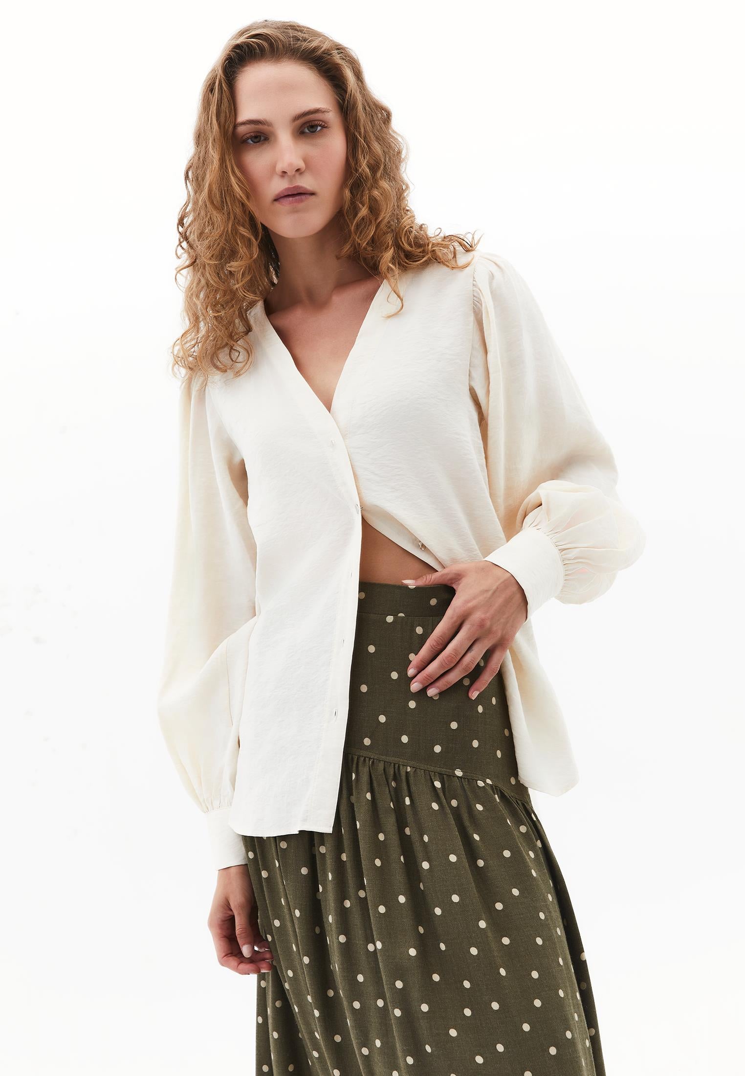 V Neck Buttoned Shirt - TURTLEDOVE