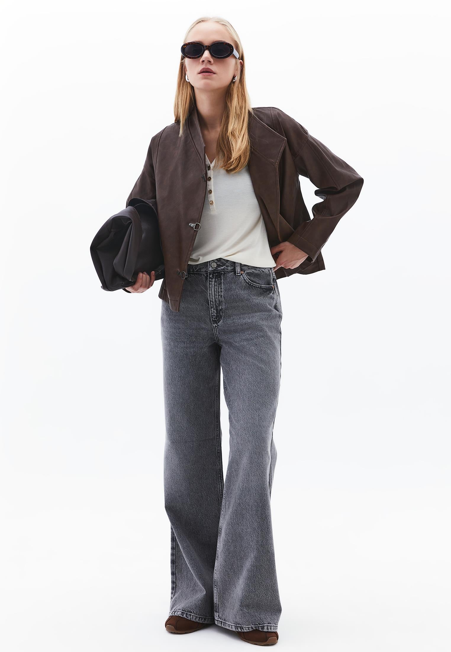 Polo Collar Buttoned T-Shirt - TURTLEDOVE