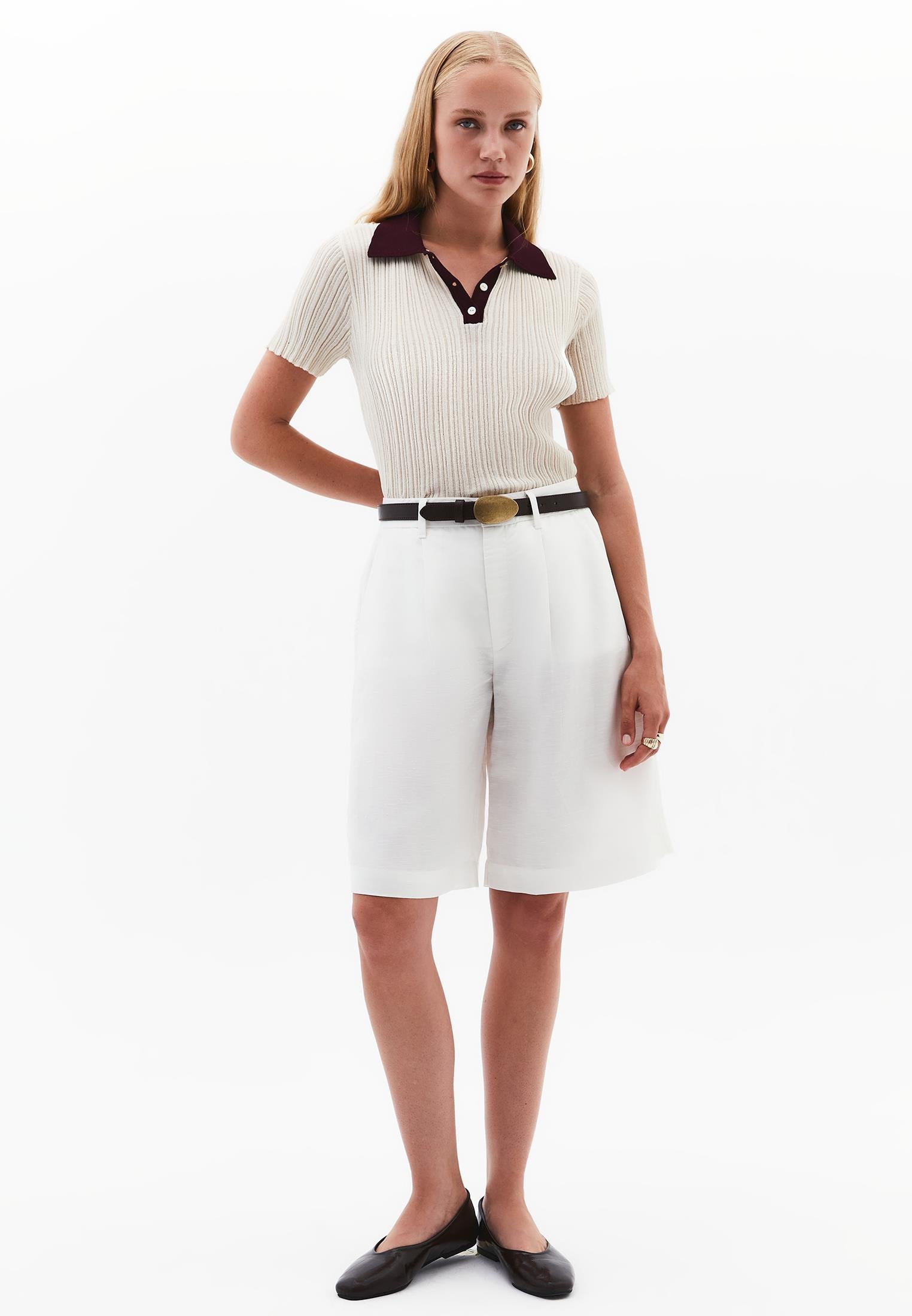Polo Neck Transparent Short Sleeve Sweater - TURTLEDOVE