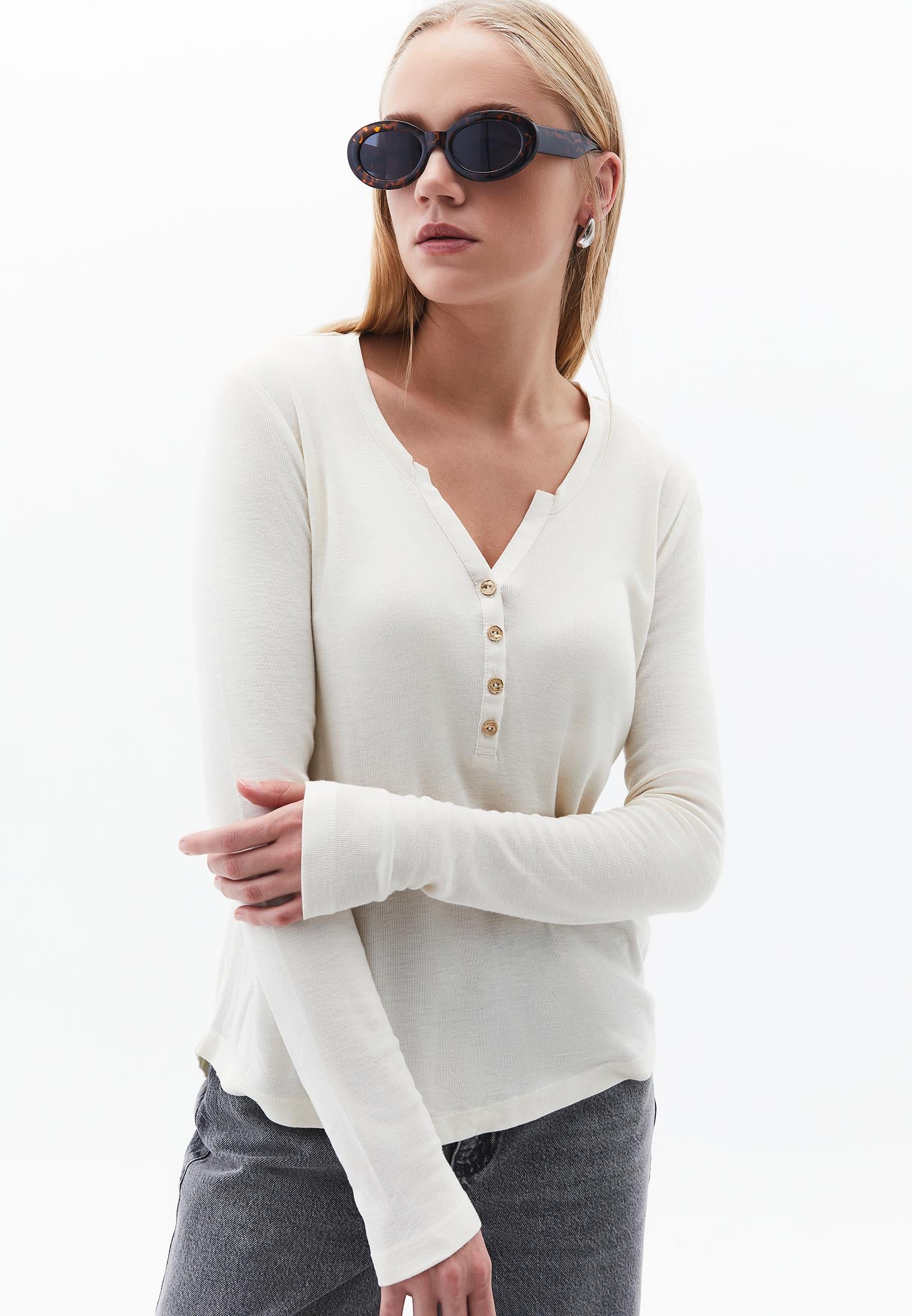 Polo Collar Buttoned T-Shirt - TURTLEDOVE