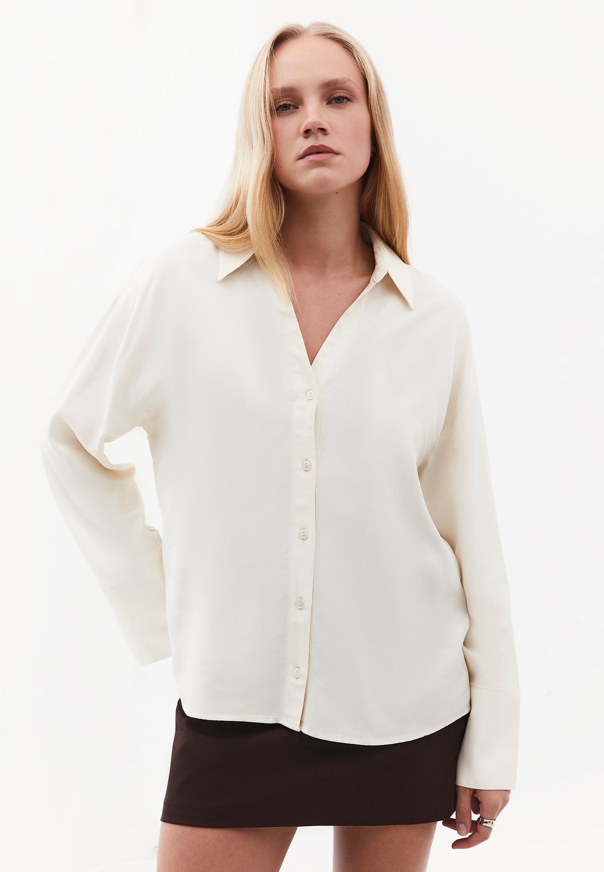 Long Sleeve Shirt with Button Detail and Shirt Collar - TURTLEDOVE