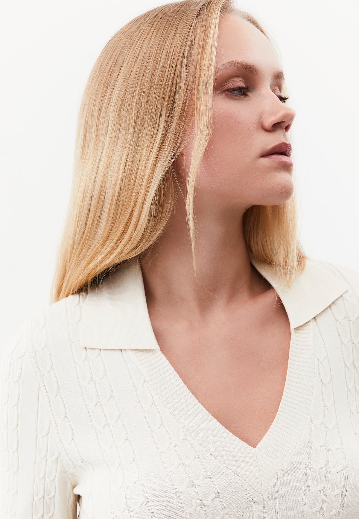 Polo Neck Knit Detail Sweater - TURTLEDOVE