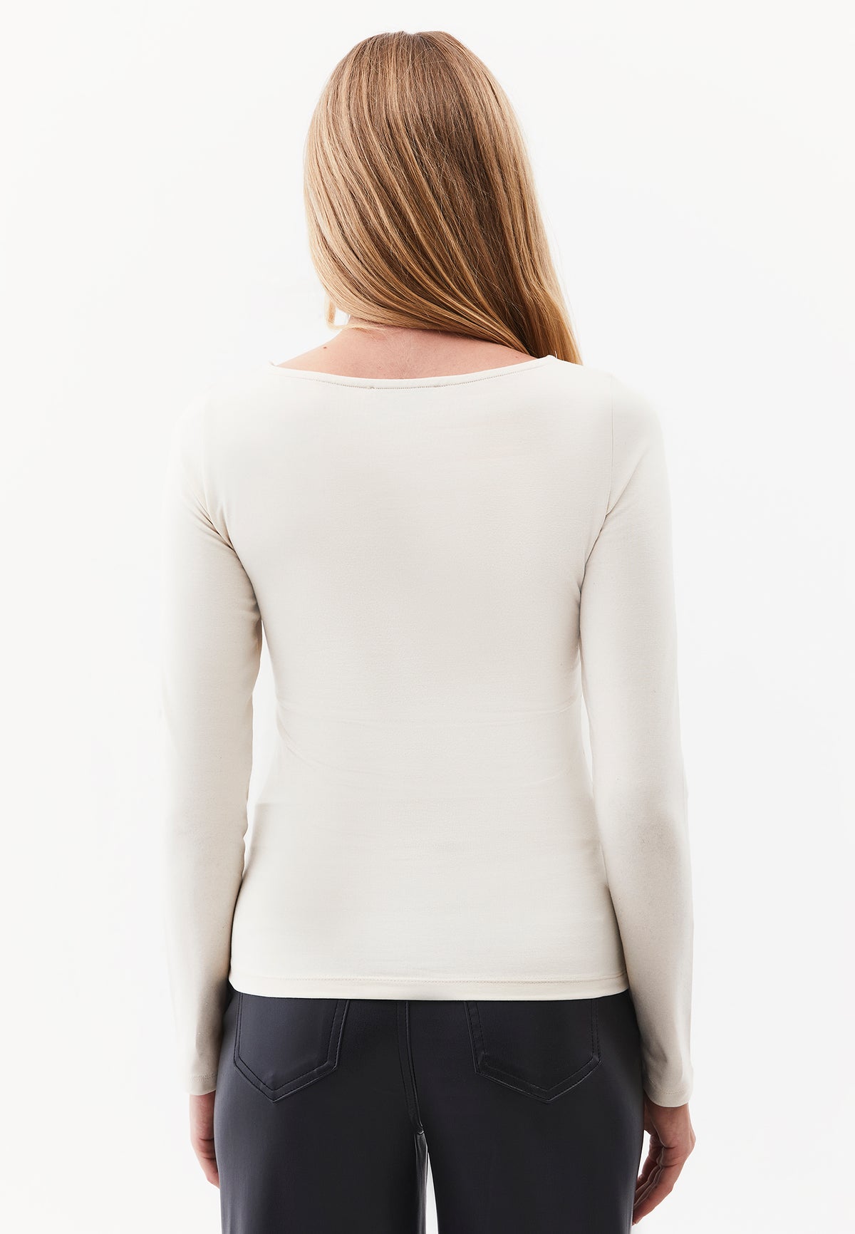 Long Sleeve T-Shirt with Collar Detail - TURTLEDOVE