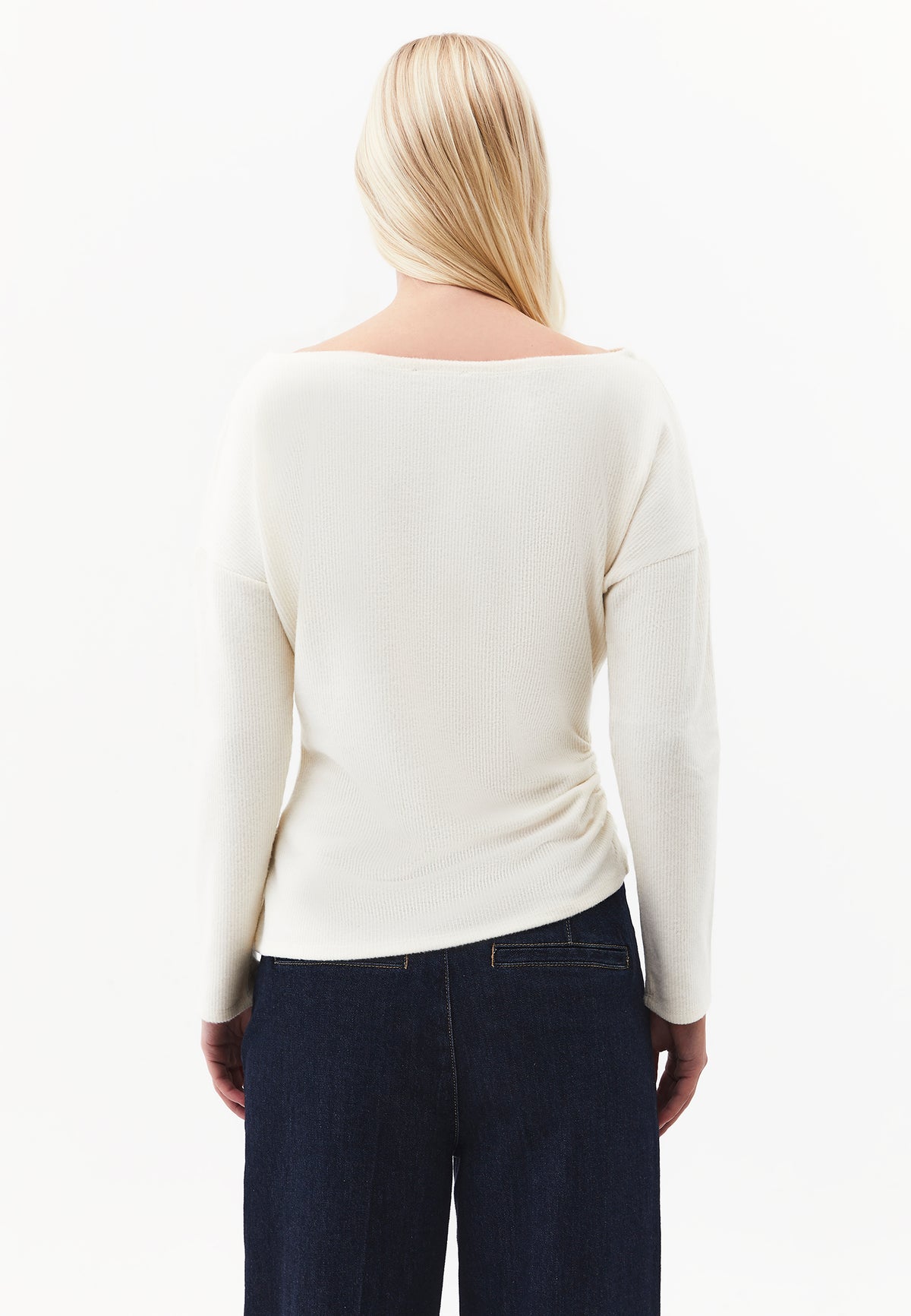 Gathered Boat Neck Blouse - TURTLEDOVE