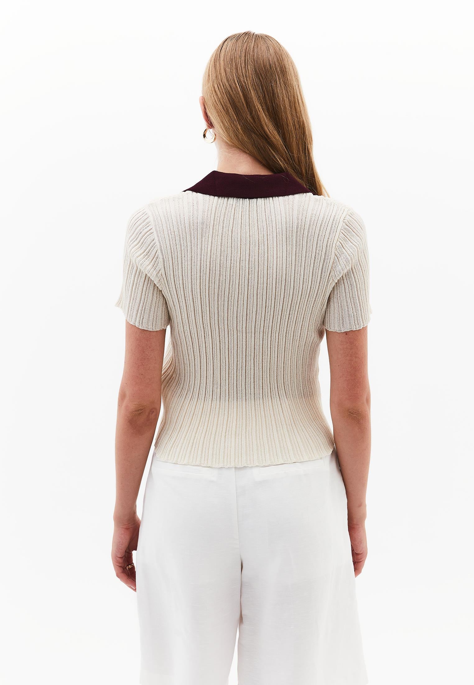 Polo Neck Transparent Short Sleeve Sweater - TURTLEDOVE