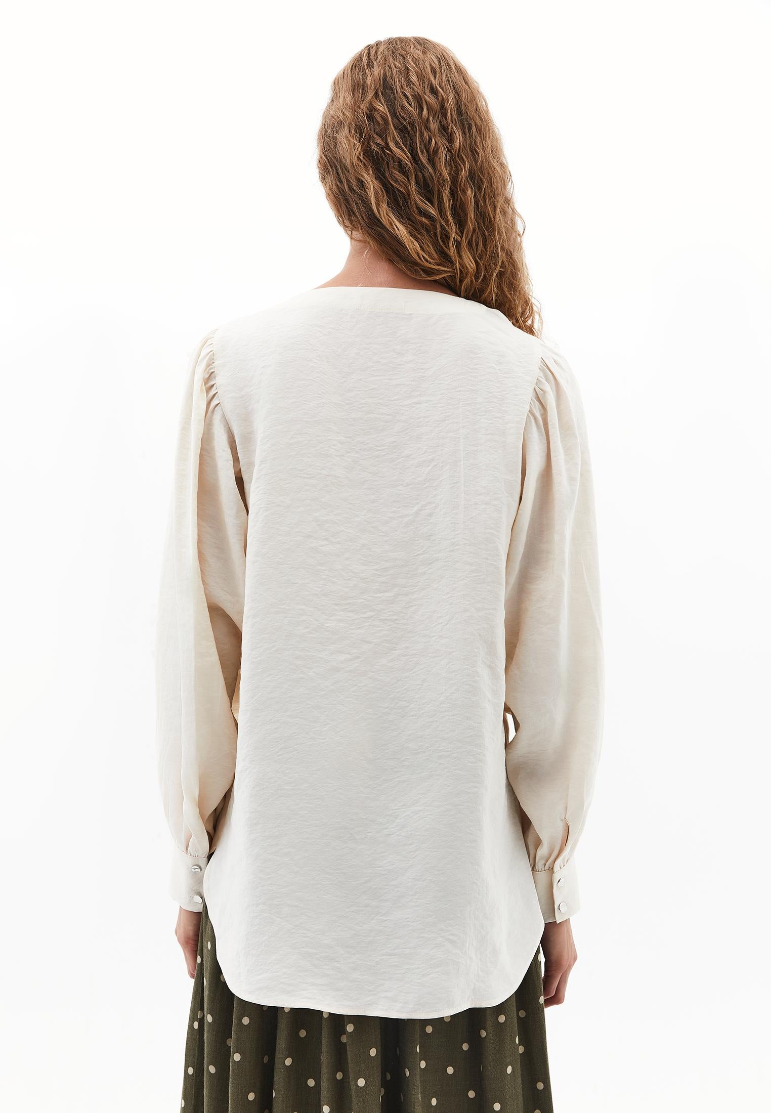 V Neck Buttoned Shirt - TURTLEDOVE
