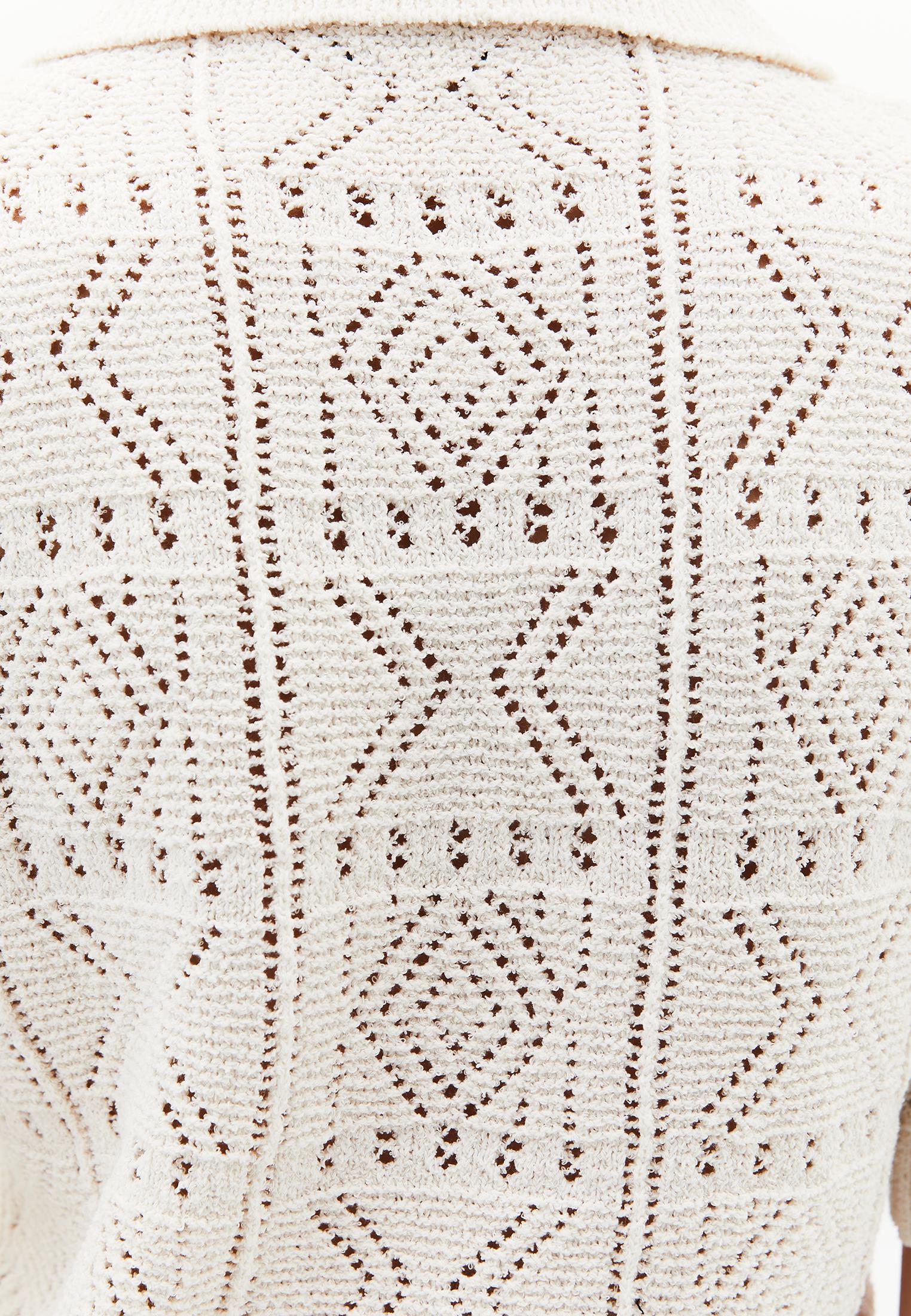 Ajour Short Cardigan With Polo Collar - TURTLEDOVE