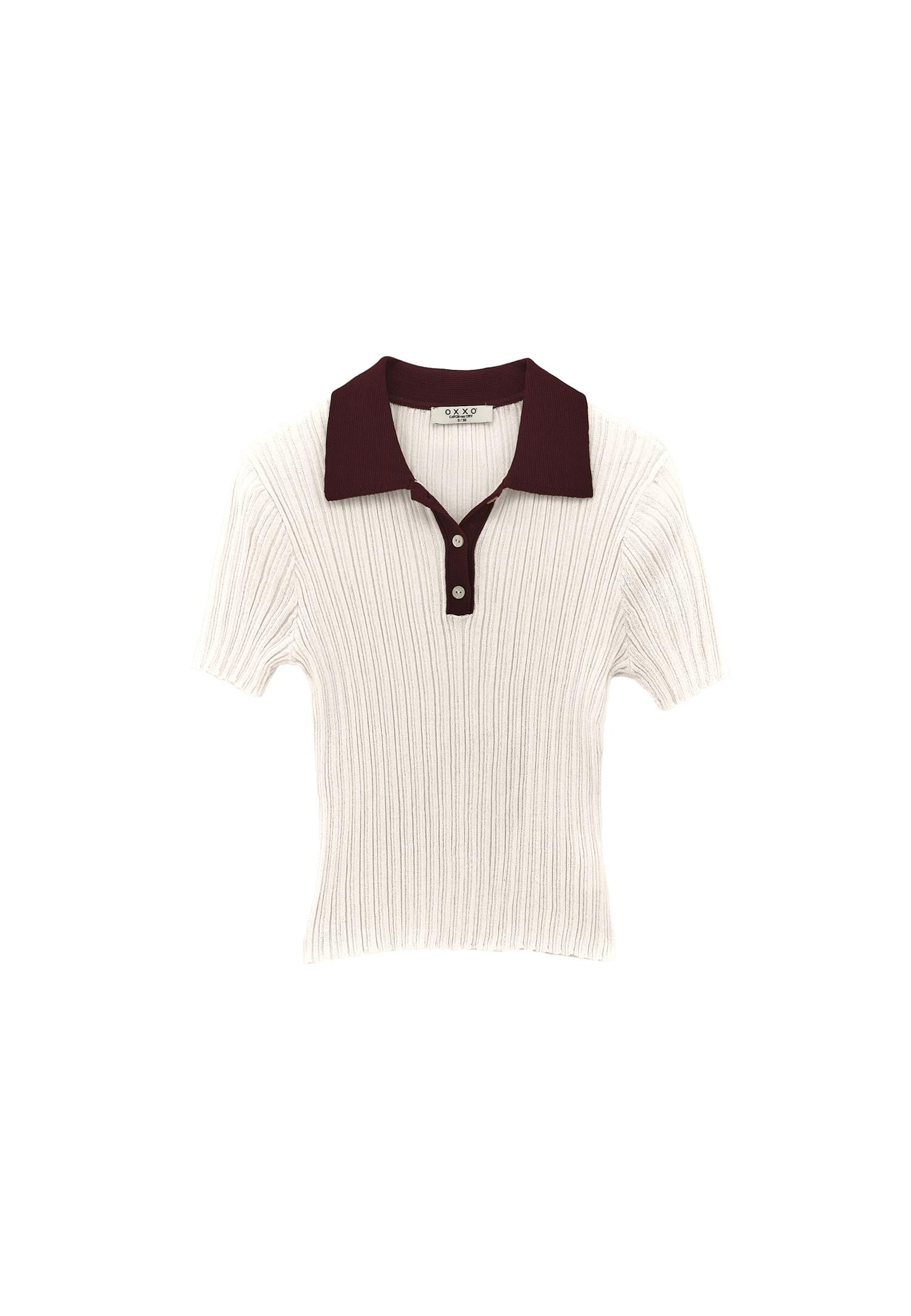 Polo Neck Transparent Short Sleeve Sweater - TURTLEDOVE