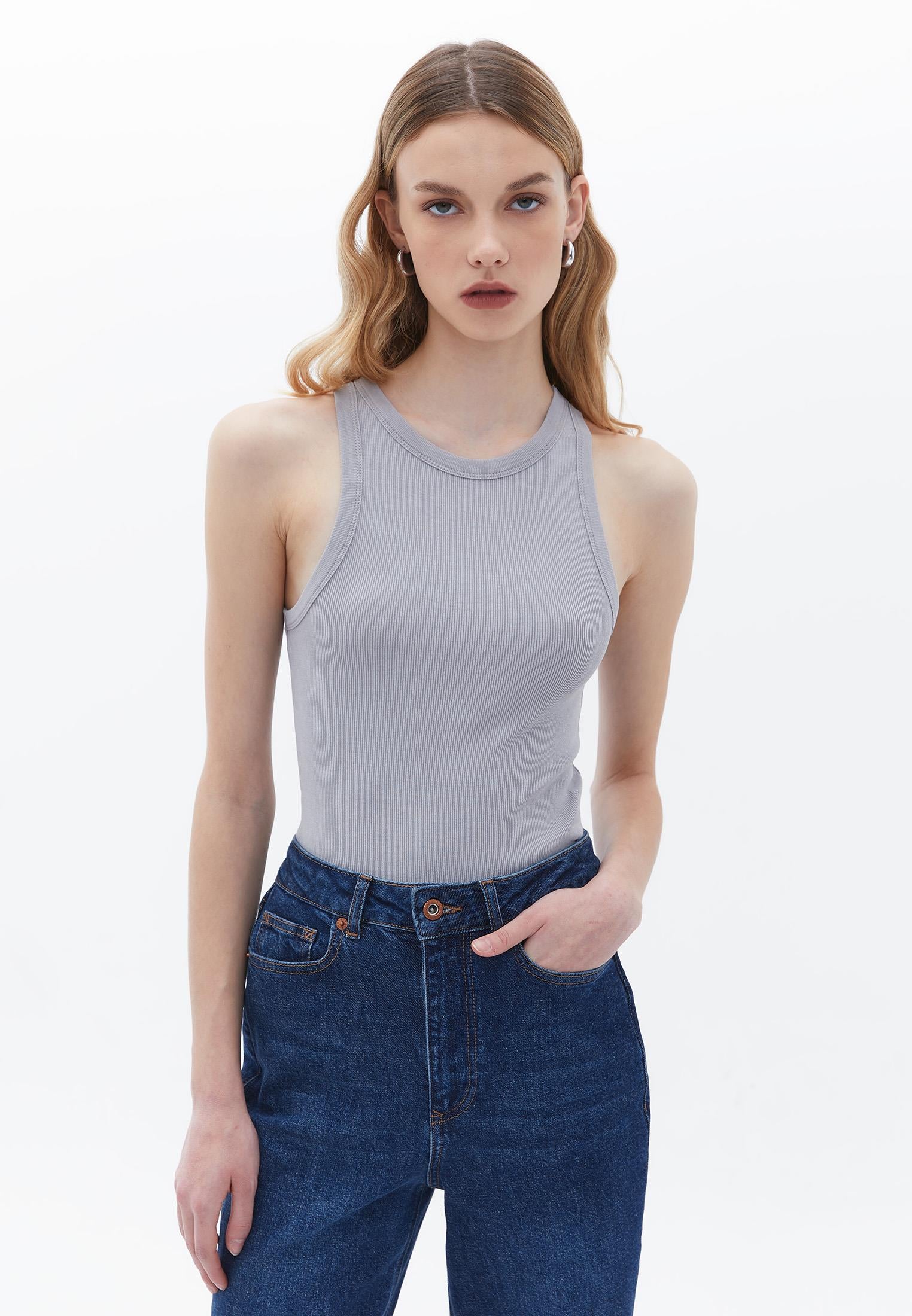 Halter Neck Bodycon Crop Top - ULTIMATE GRAY