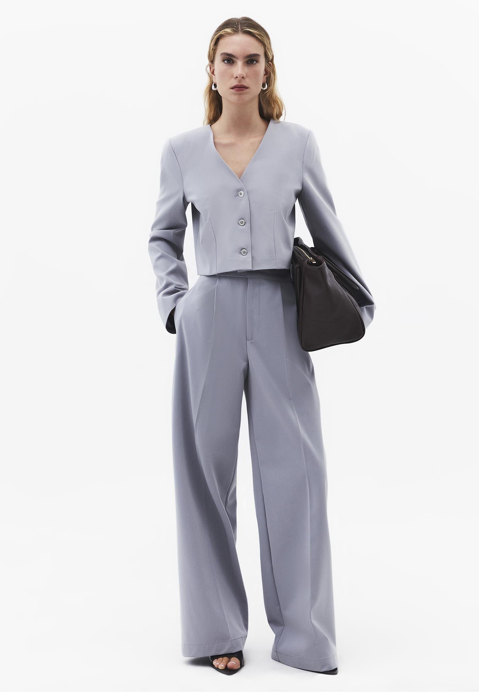 Short Blazer With Button Details - ULTIMATE GRAY