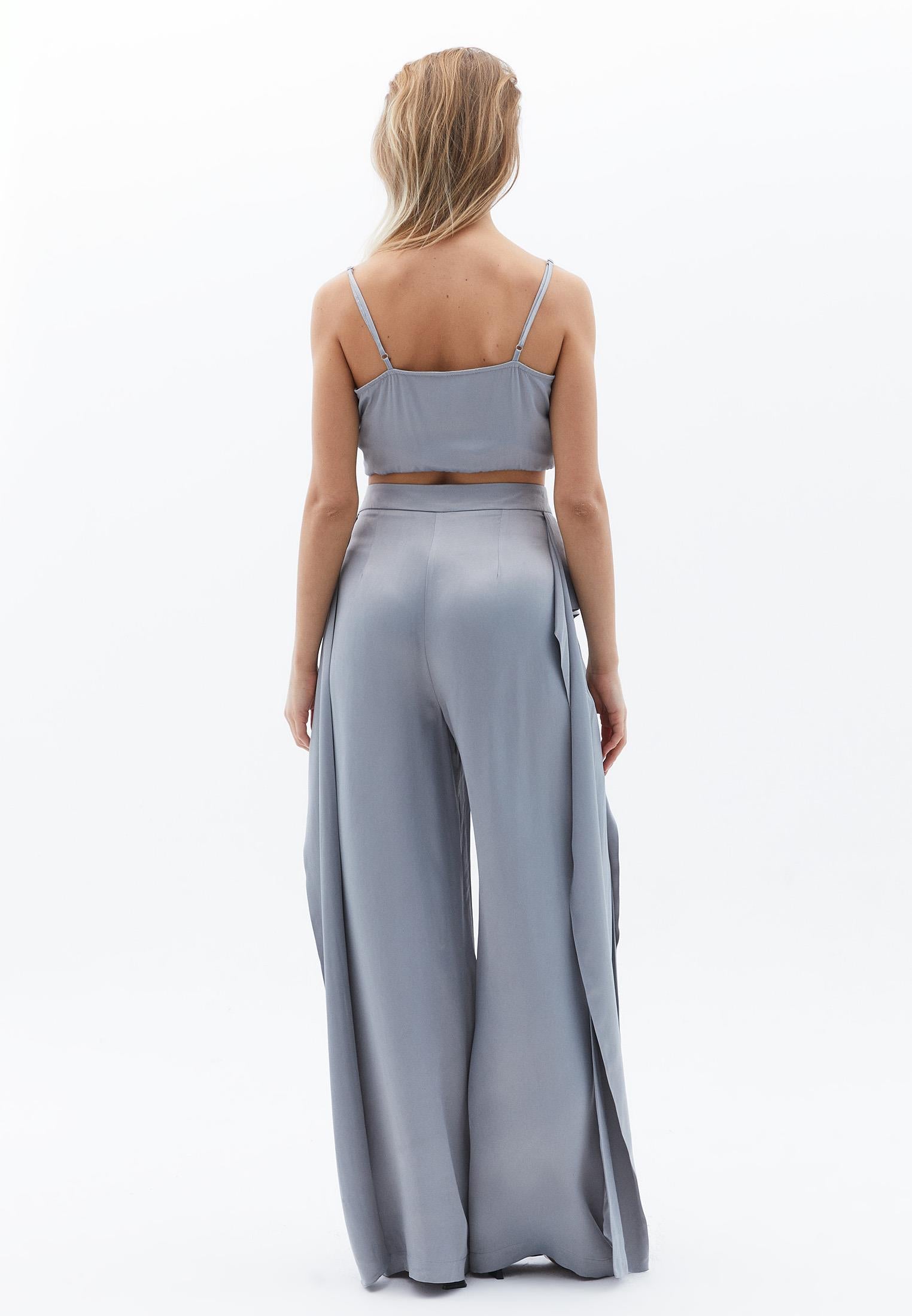 Belted Ultra High Waist Wide Leg Pants - ULTIMATE GRAY