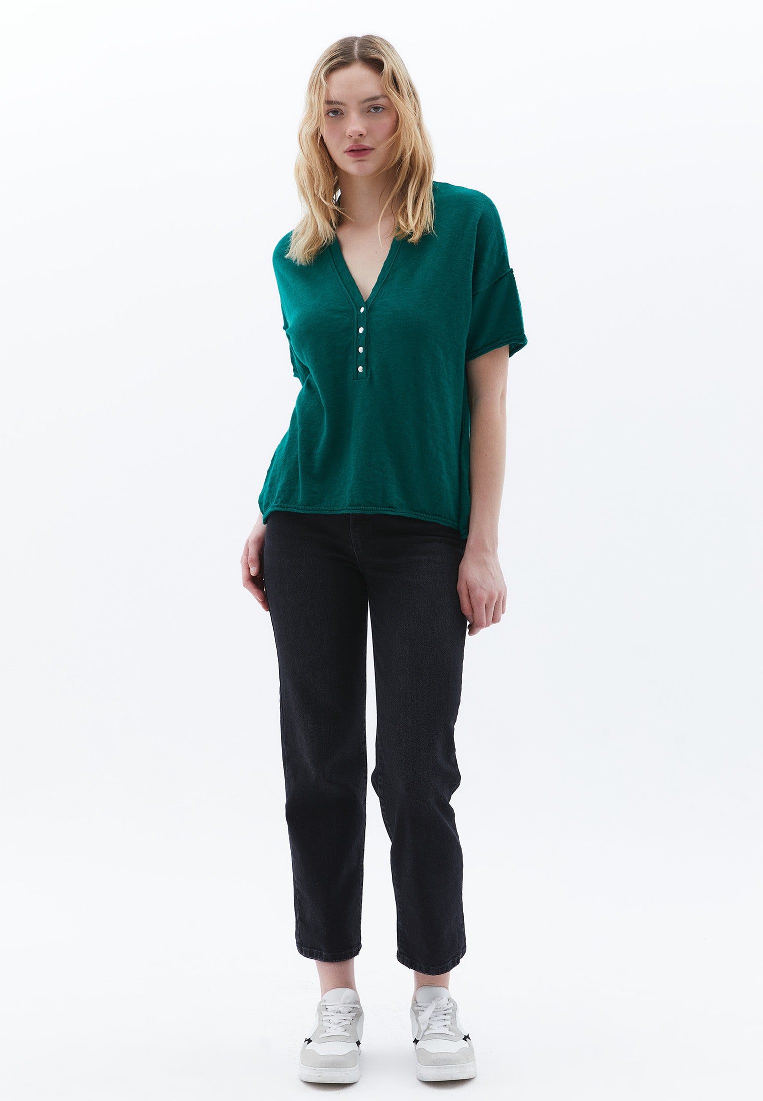 V Neck Short Sleeve T-Shirt Women Topwear - ULTRAMARINE GREEN