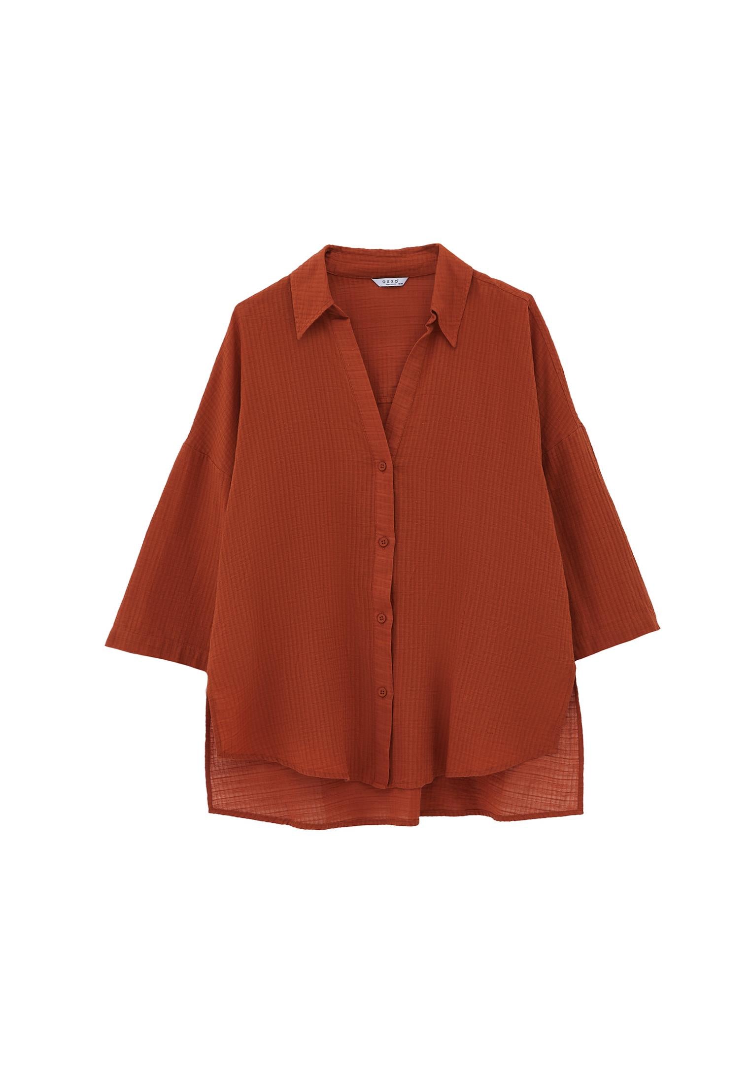 Oversized Shirt With Button Details - UMBER