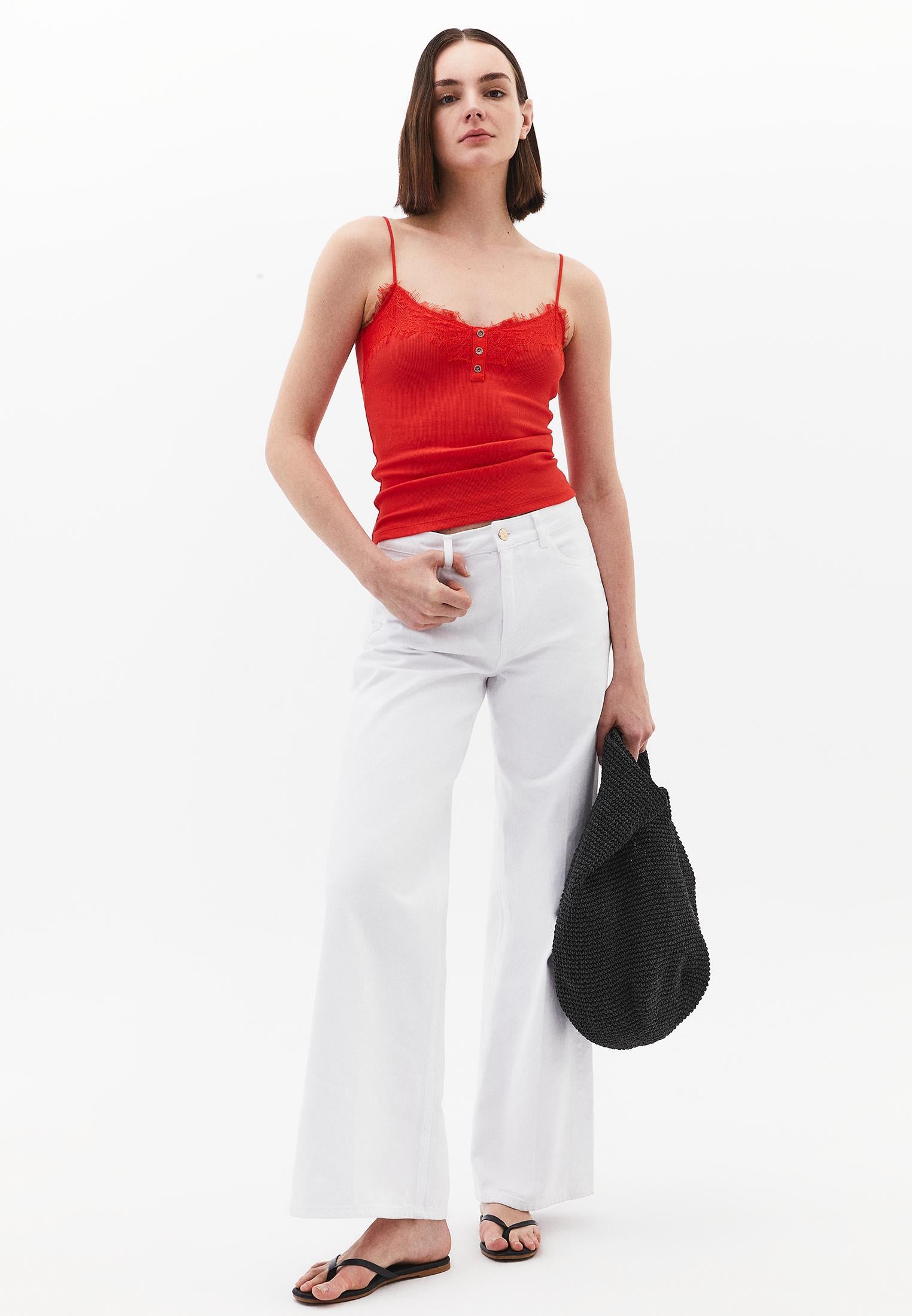 V Neck Strap Tank Top - VALIANT POPPY