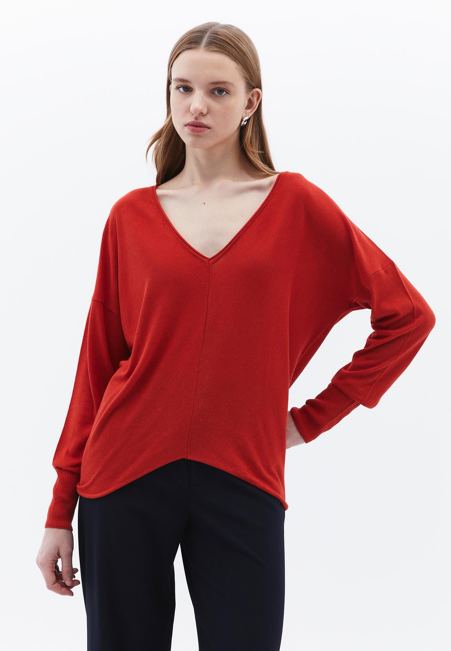 V Neck Long Sleeve Knitwear - VALIANT POPPY