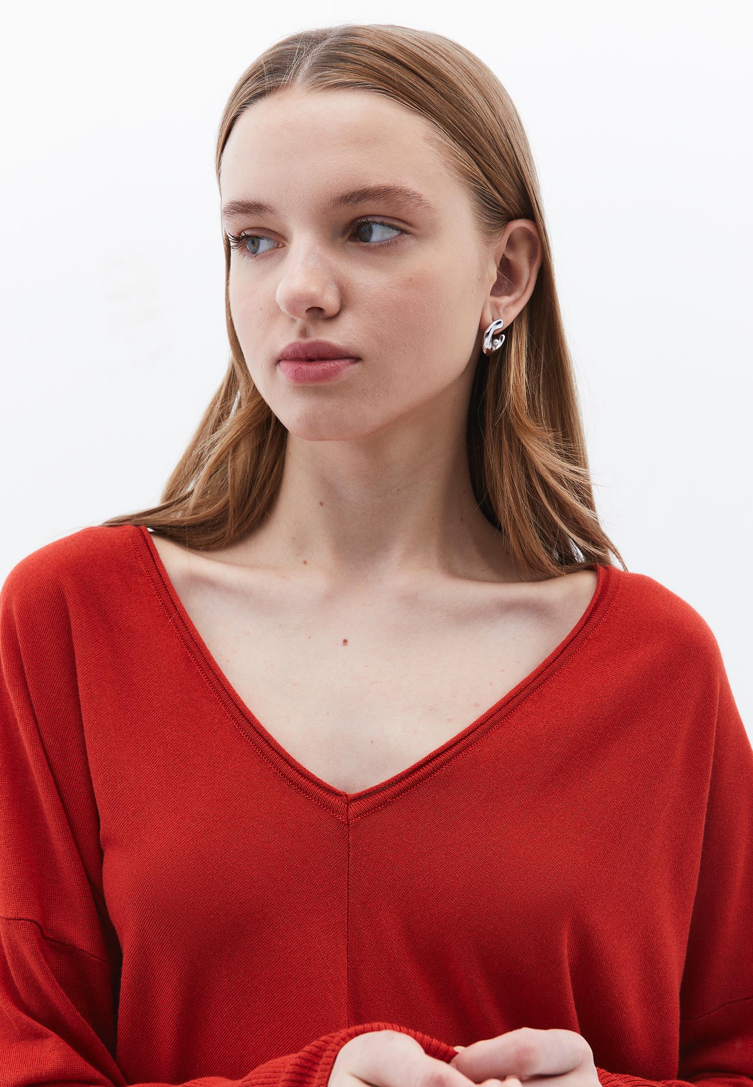 V Neck Long Sleeve Knitwear - VALIANT POPPY