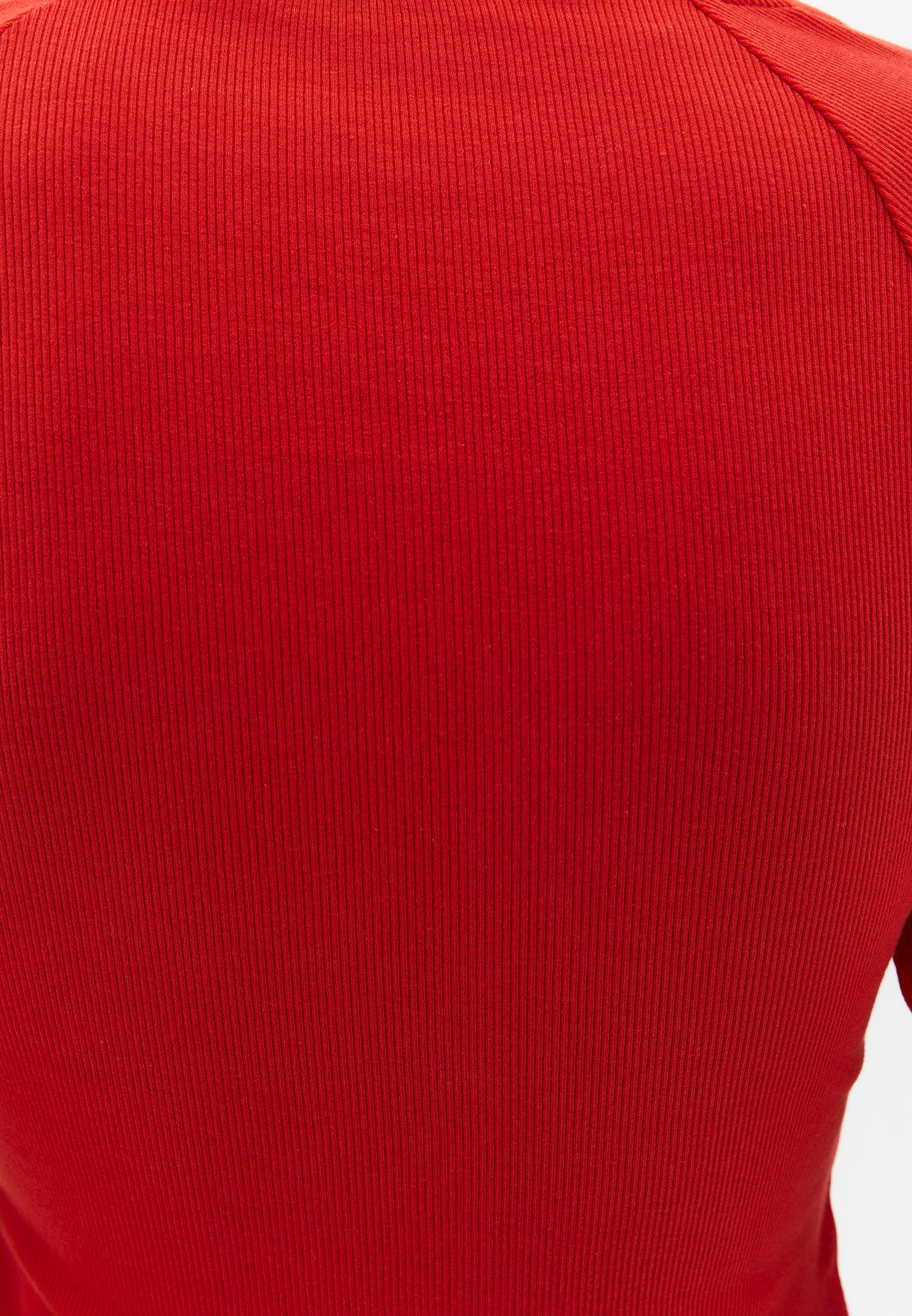 Ribbed Fabric Button Detailed V Neck Long Sleeve T-Shirt - VALIANT POPPY