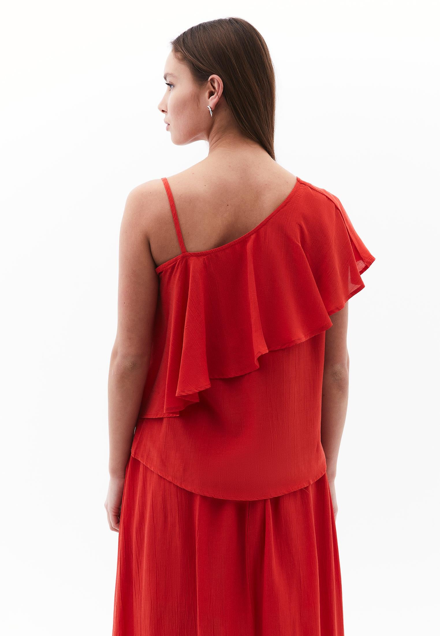 Sleeveless Ruffled Blouse With Dropped Shoulder - VALIANT POPPY