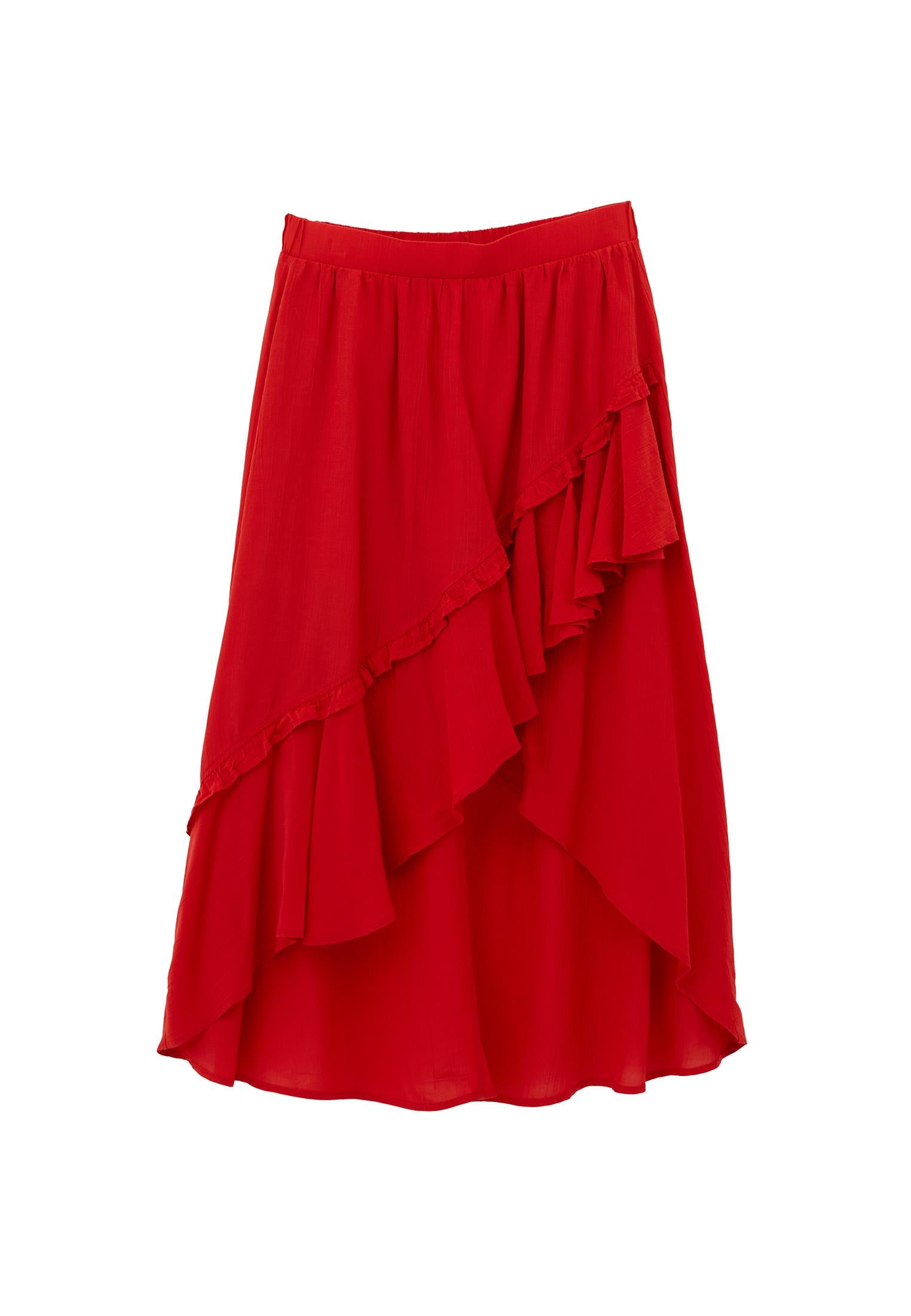 Long A-Line Skirt With Ruffle Details - VALIANT POPPY