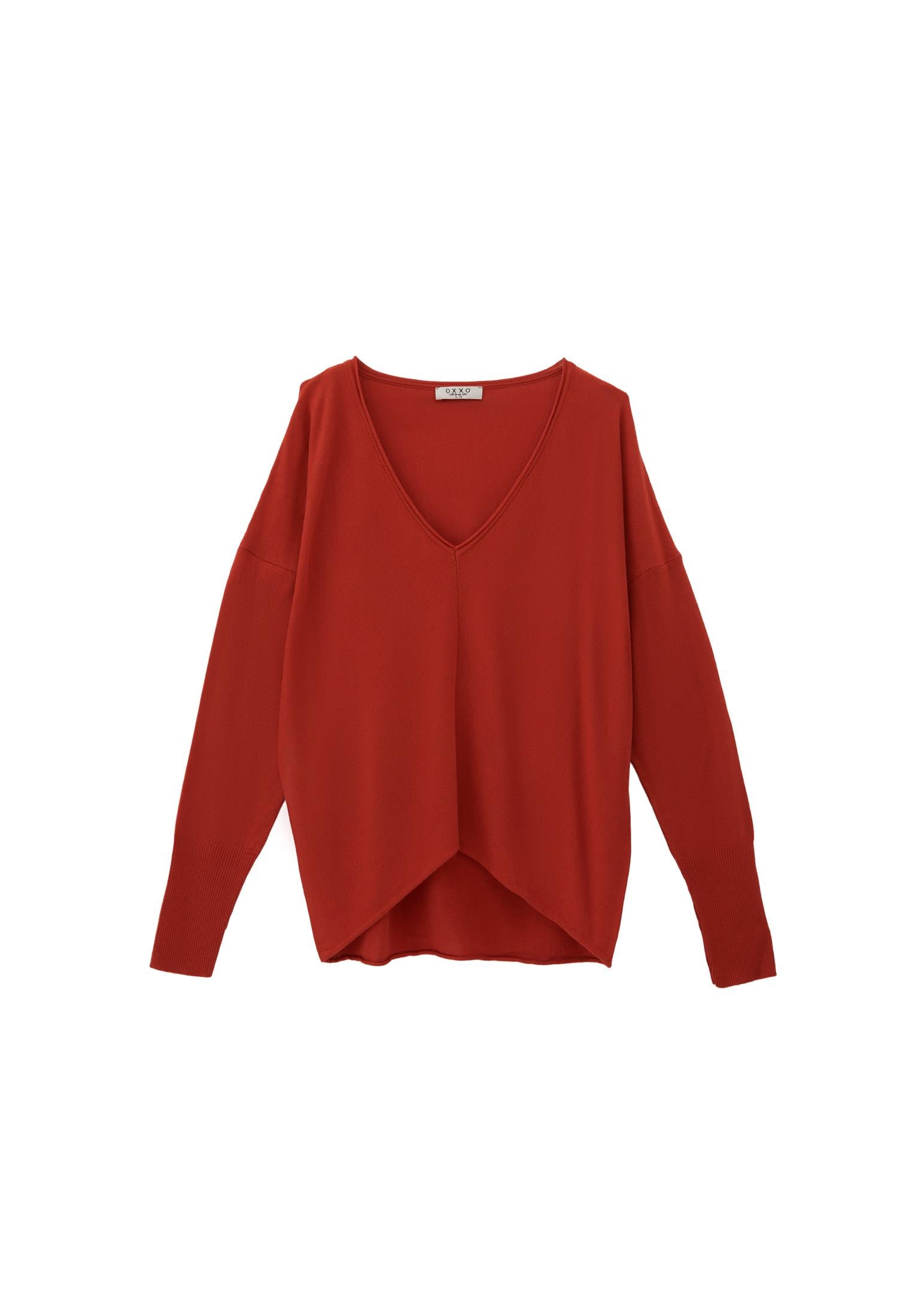 V Neck Long Sleeve Knitwear - VALIANT POPPY
