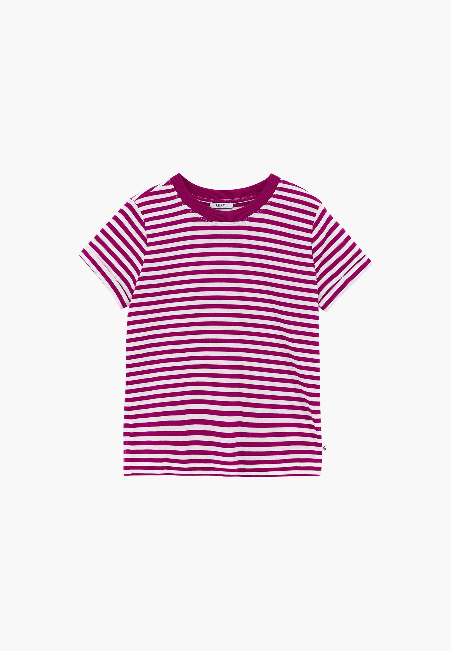 Standard Crew Neck T-Shirt - WHITE/ VERY BERRY STRIPED