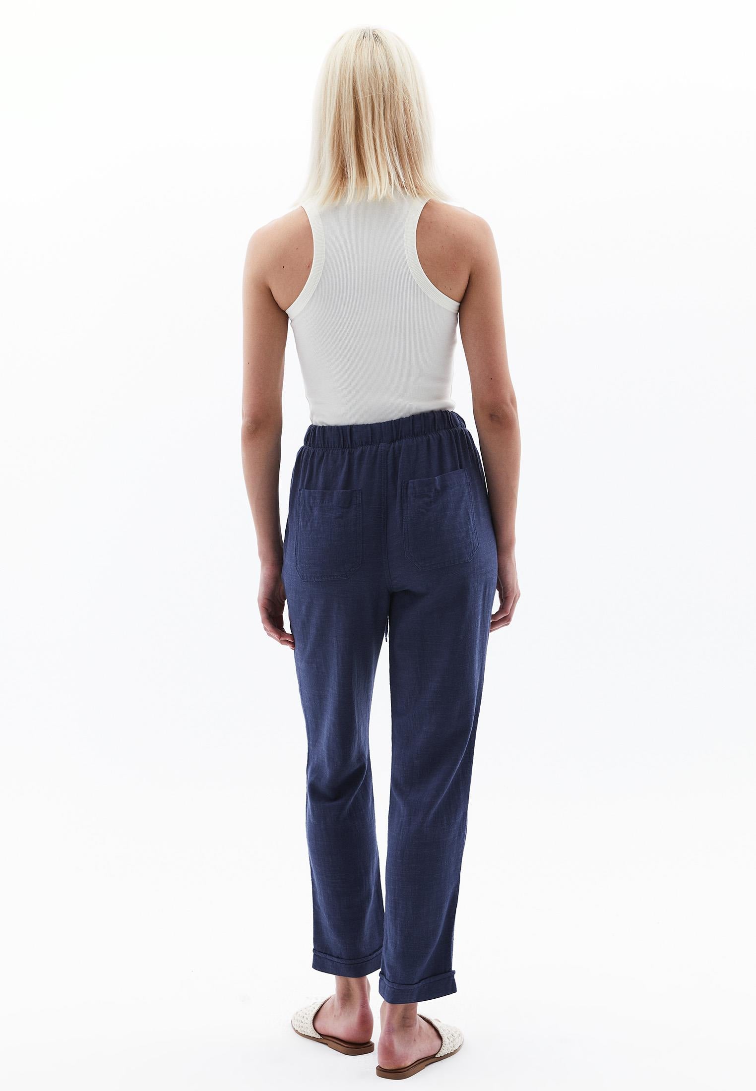 High Waist Elastic Carrot Pants - VINTAGE INDIGO